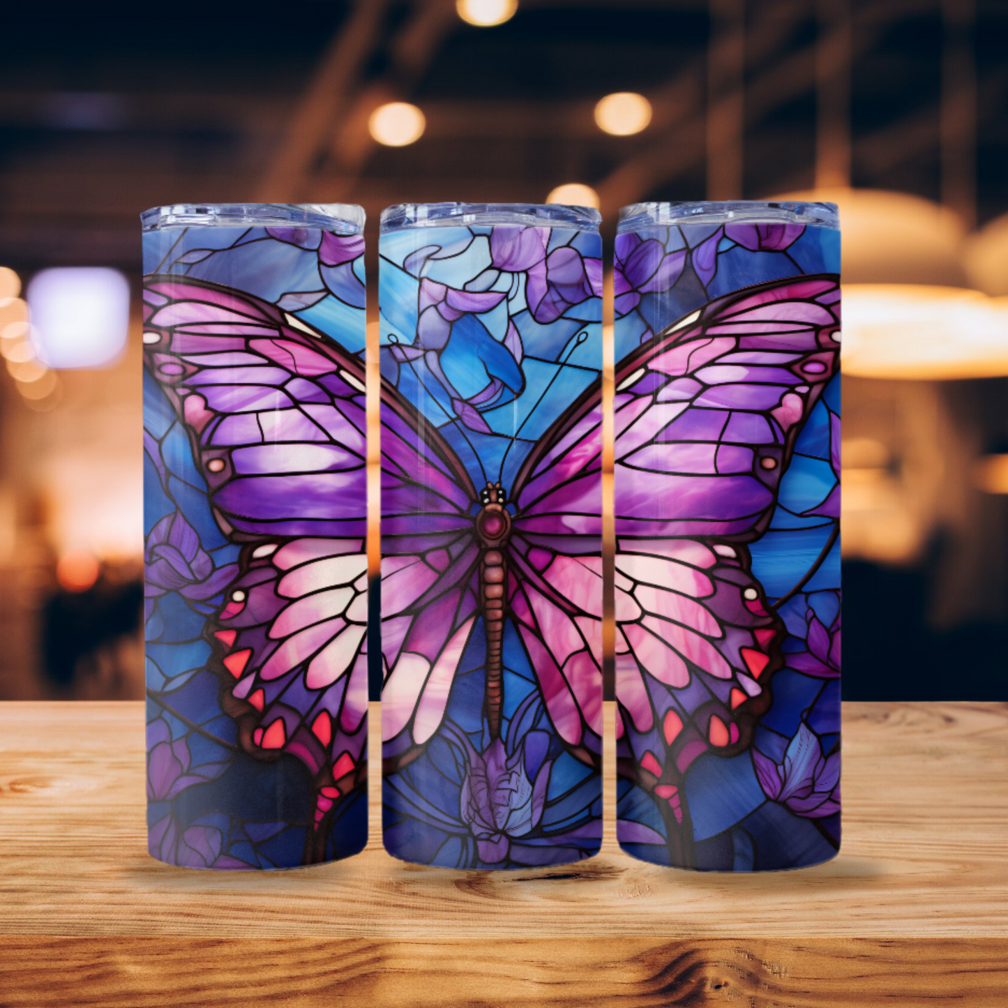 Butterfly Stained Glass Tumbler Wrap Design 20z Tumbler Digital Download PNG, Digital File Sublimation Tumbler Wrap, Purple PNG