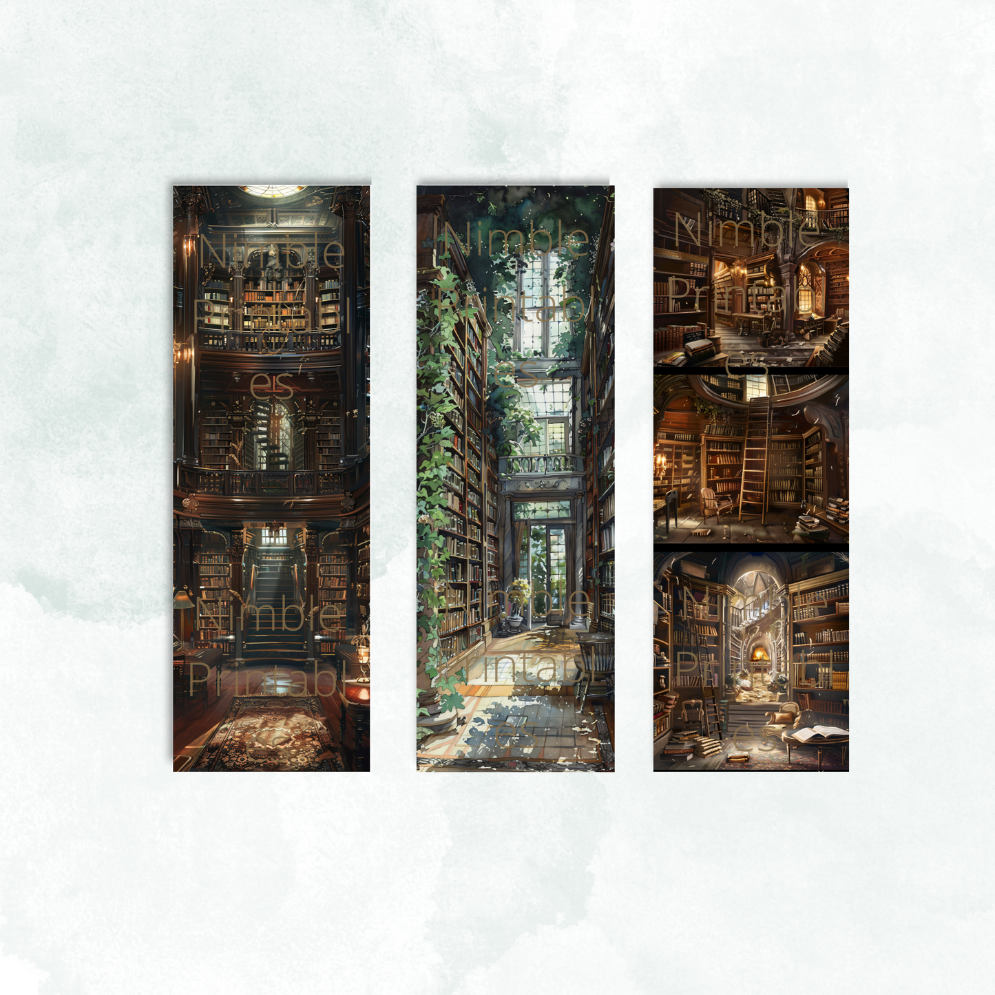 Printable Bookmarks Bundle Dark Academia, Digital Downloads, Watercolor Bookmark, 16 PNG and 16 JPG Bookmark Sublimation Dark Academia Art
