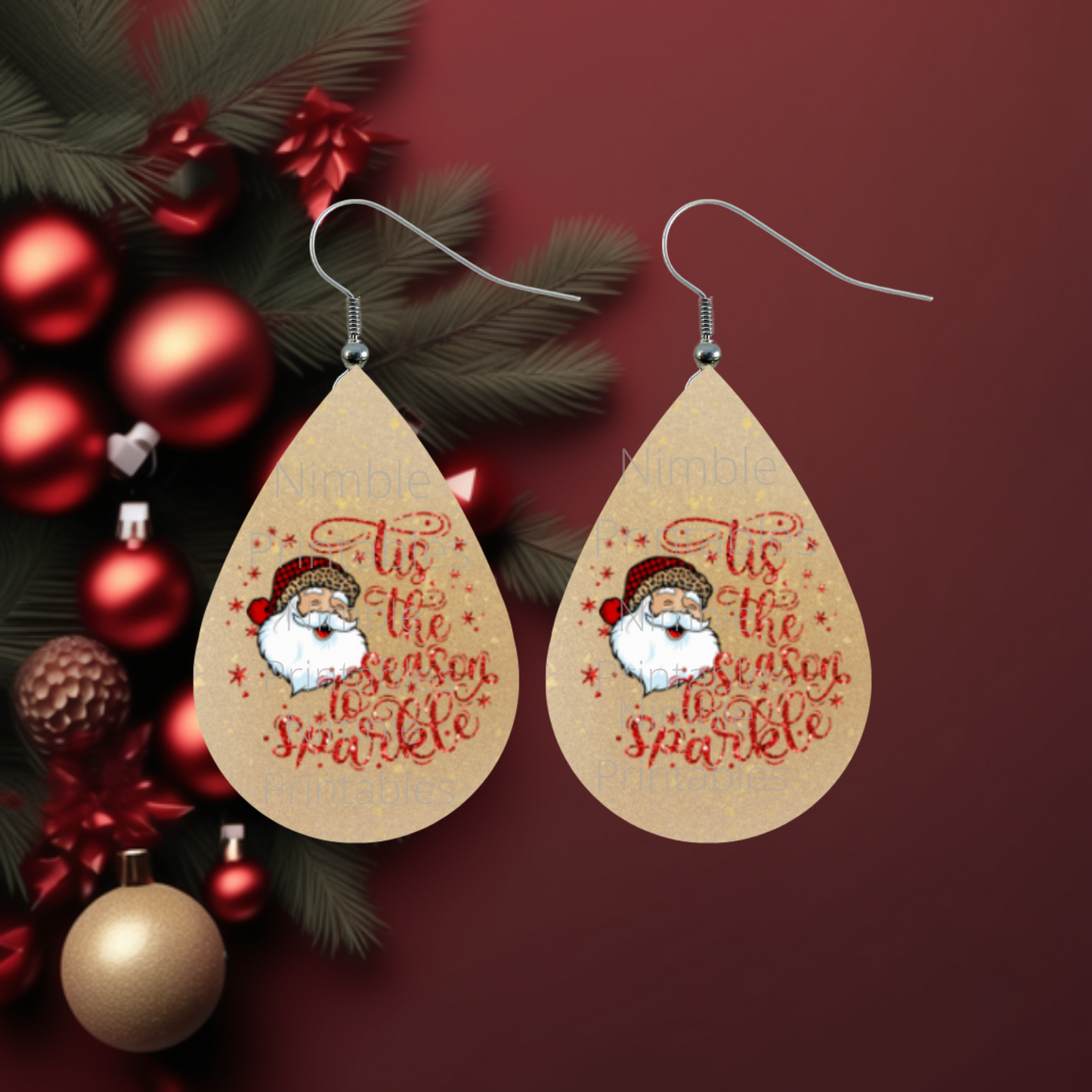 Teardrop Earring PNG Bundle Christmas Earrings Sublimation Earring Designs Digital Download Instant Download Christmas PNG, Santa PNG