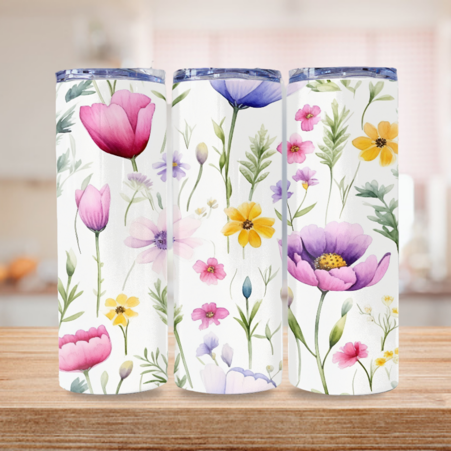 Wildflowers Tumbler Wrap Design 20z Tumbler Digital Download PNG, Customized Sublimation Tumbler Digital File Floral PNG