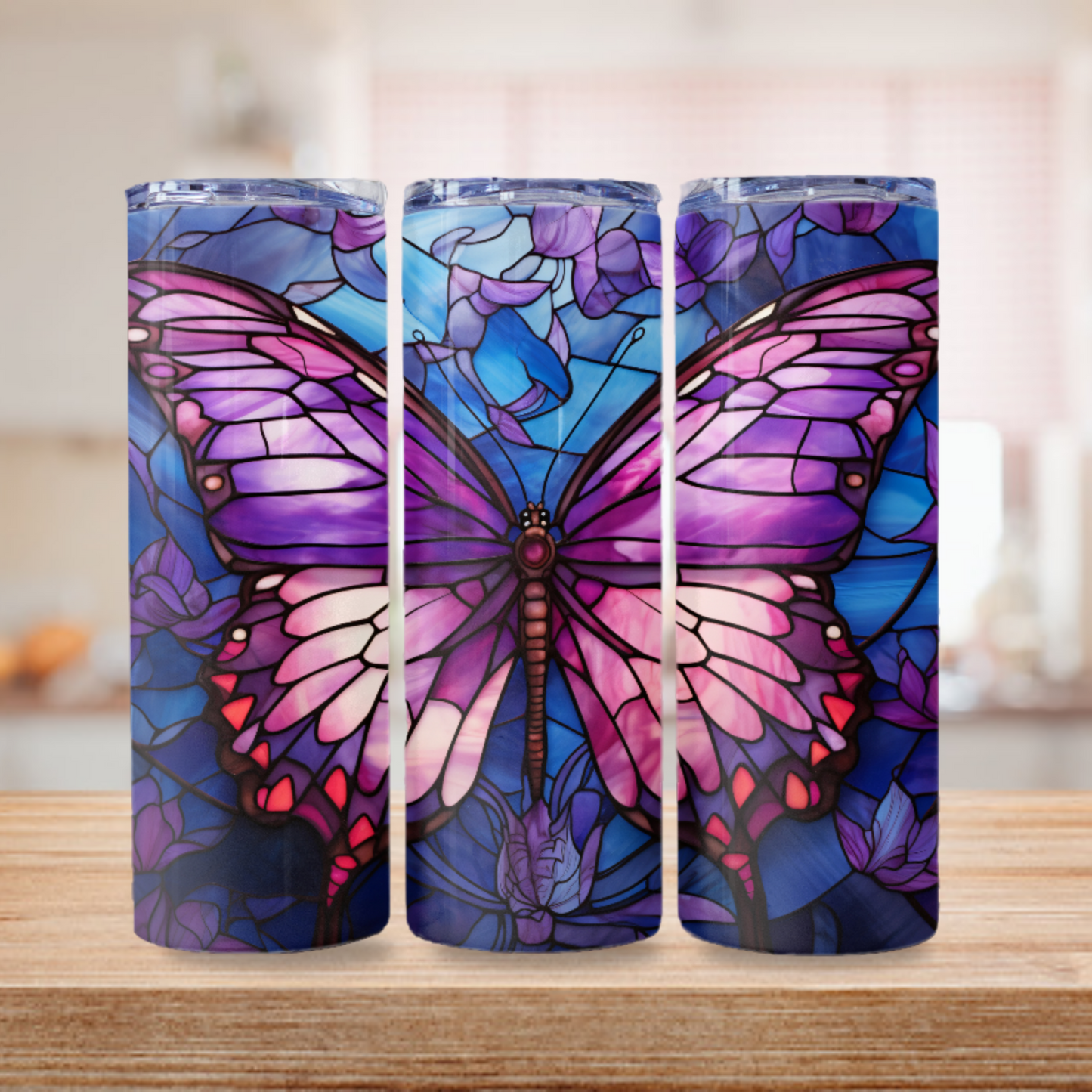Butterfly Stained Glass Tumbler Wrap Design 20z Tumbler Digital Download PNG, Digital File Sublimation Tumbler Wrap, Purple PNG