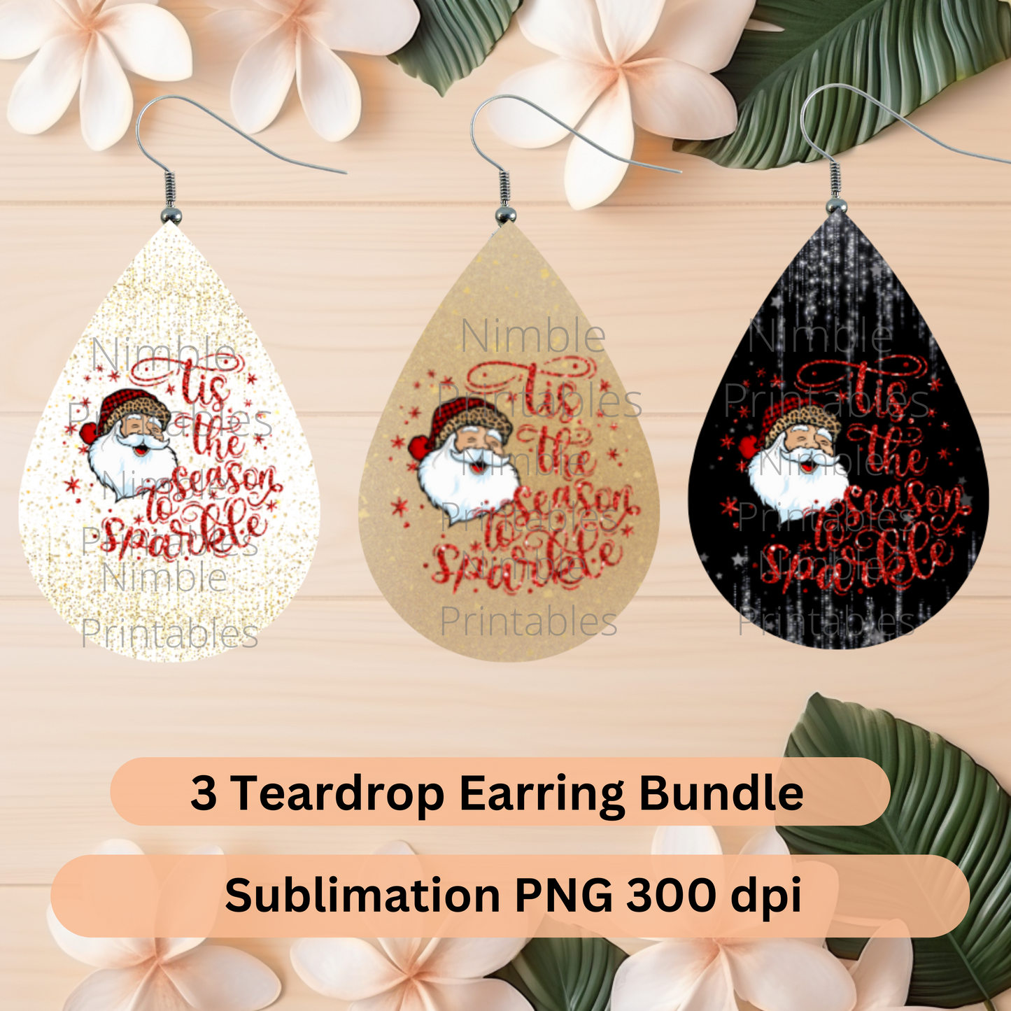Teardrop Earring PNG Bundle Christmas Earrings Sublimation Earring Designs Digital Download Instant Download Christmas PNG, Santa PNG