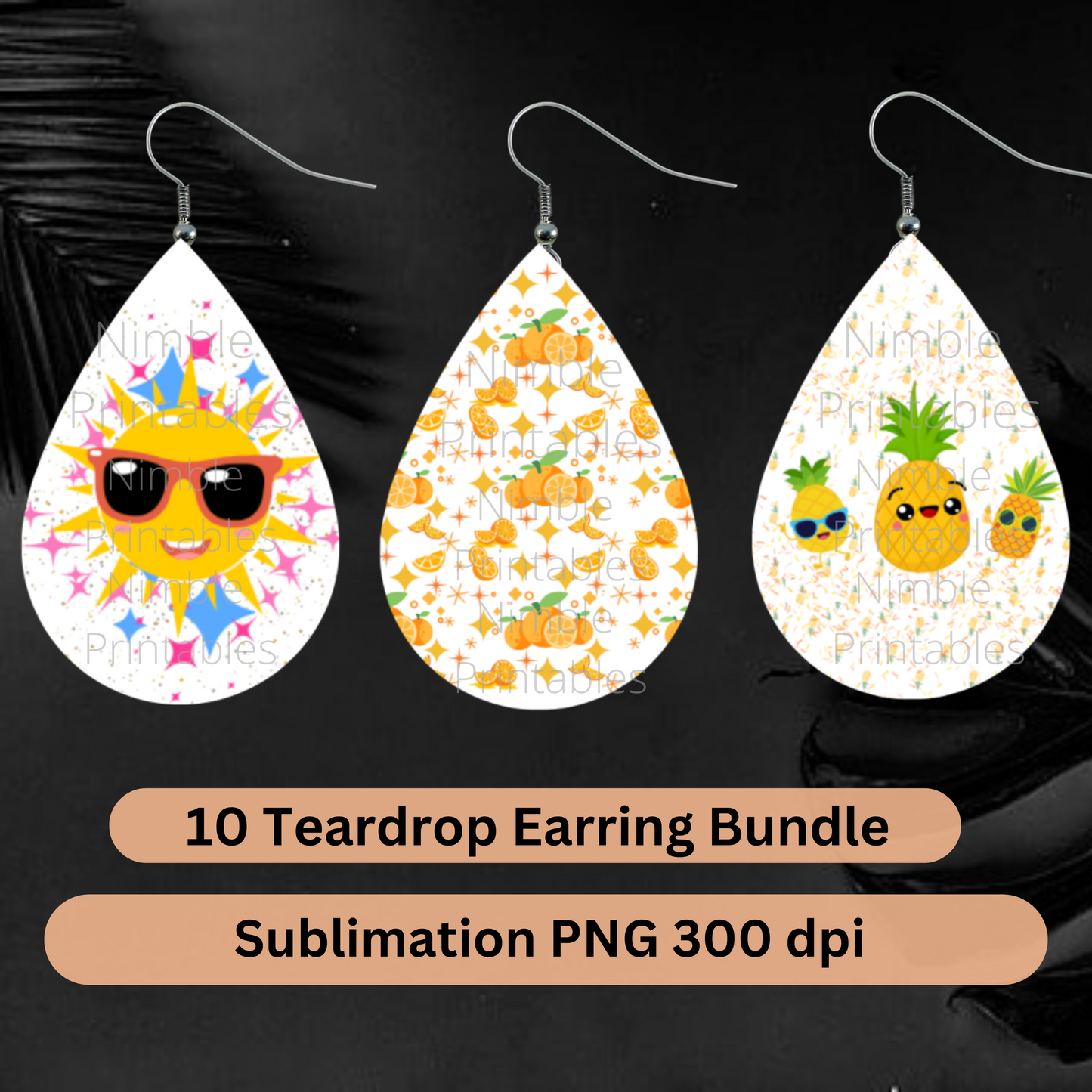 Teardrop Earring Bundle PNG Summer png Beach png, Sunflower png, Sun png Sublimation Design Digital Download Instant Download