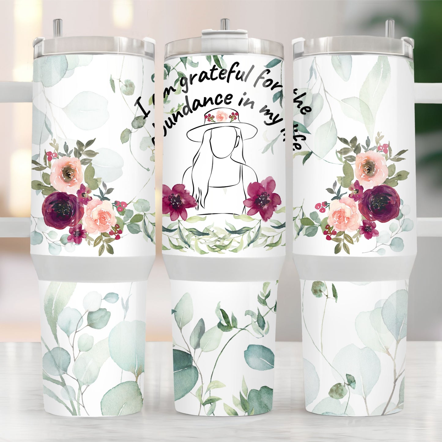 Floral Tumbler Wrap, Positive Affirmations Tumbler Wrap Sublimation Design 40z Tumbler Digital Download PNG, Tumbler PNG