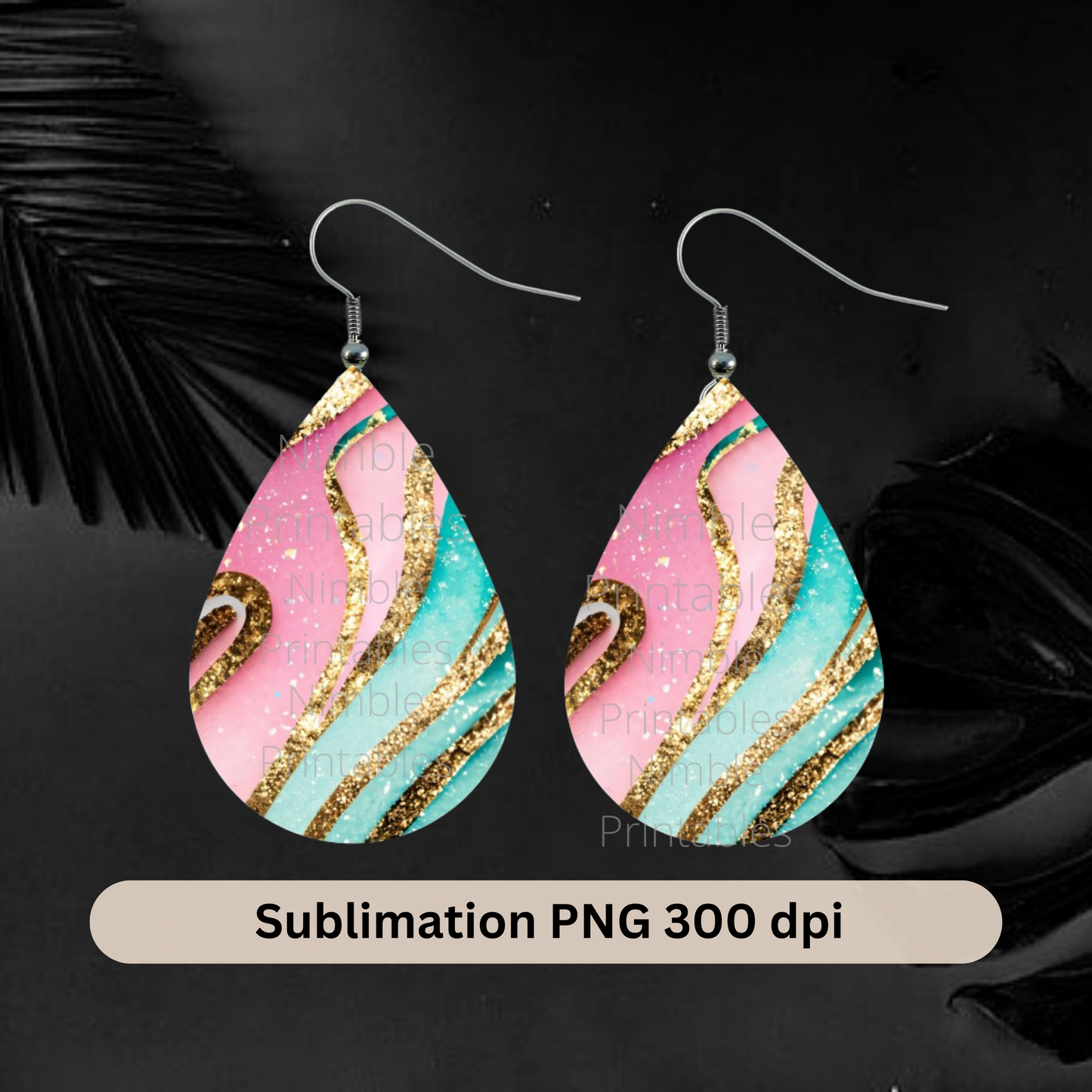 Teardrop Earring PNG Pink and Green Glitter Earrings Teardrop Earring PNG Sublimation Earring Designs Digital Download Instant Download