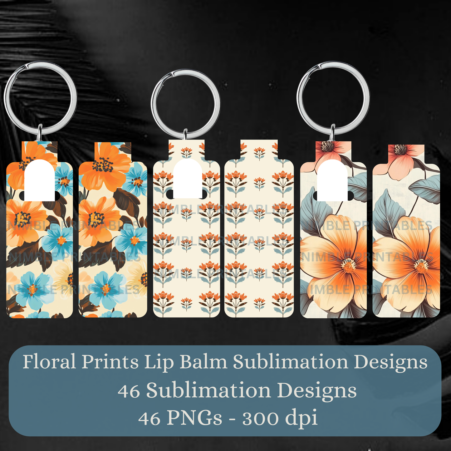Skinny Lip Balm Sublimation Bundle Lip Balm Holder PNG Key Ring Tag Fob Digital Downloads, Instant Download Orange PNG Pink PNG Floral PNG