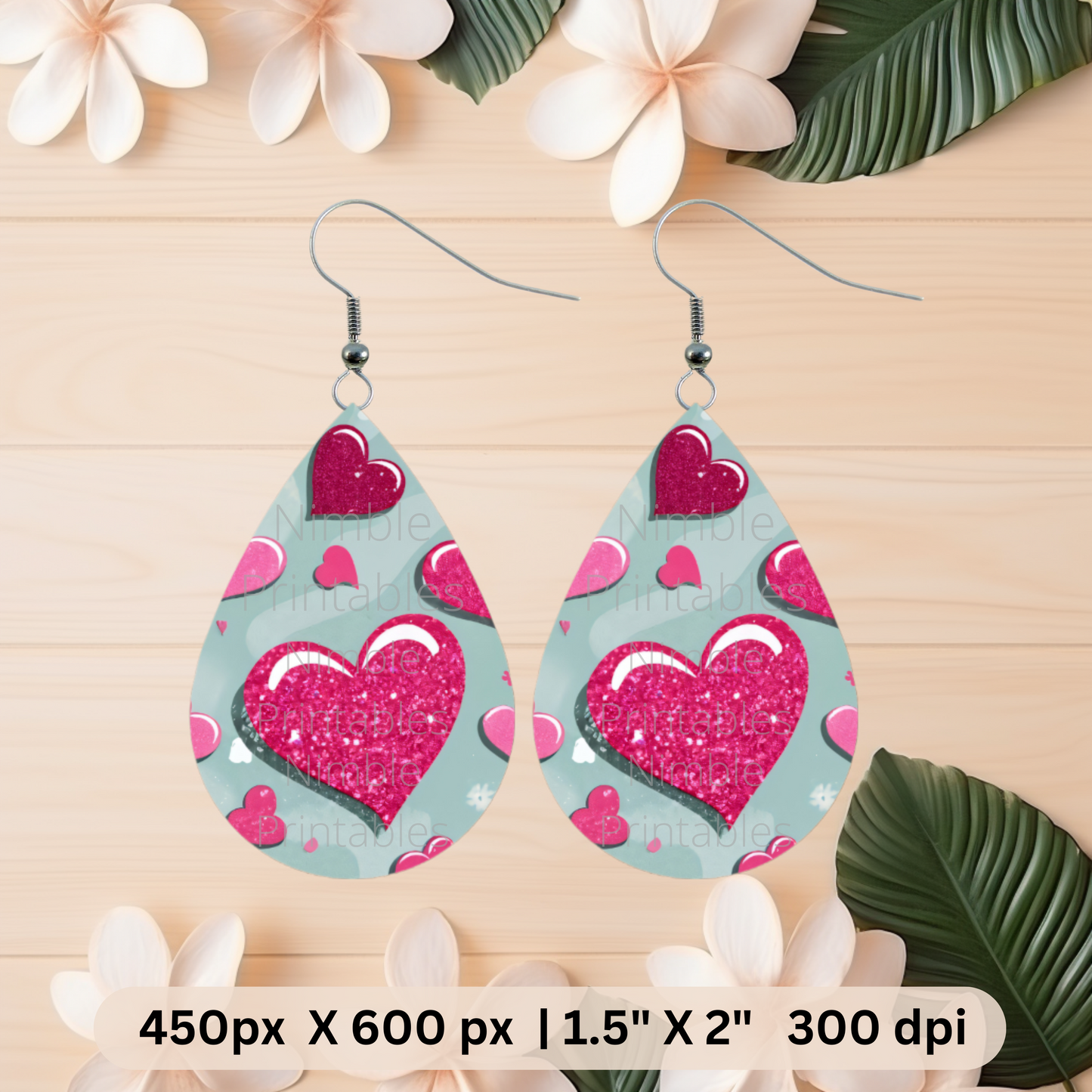 Valentines Day Teardrop Earrings PNG Sublimation Earring Designs Teardrop Earring Sublimation Digital Download Instant Download Hearts PNG