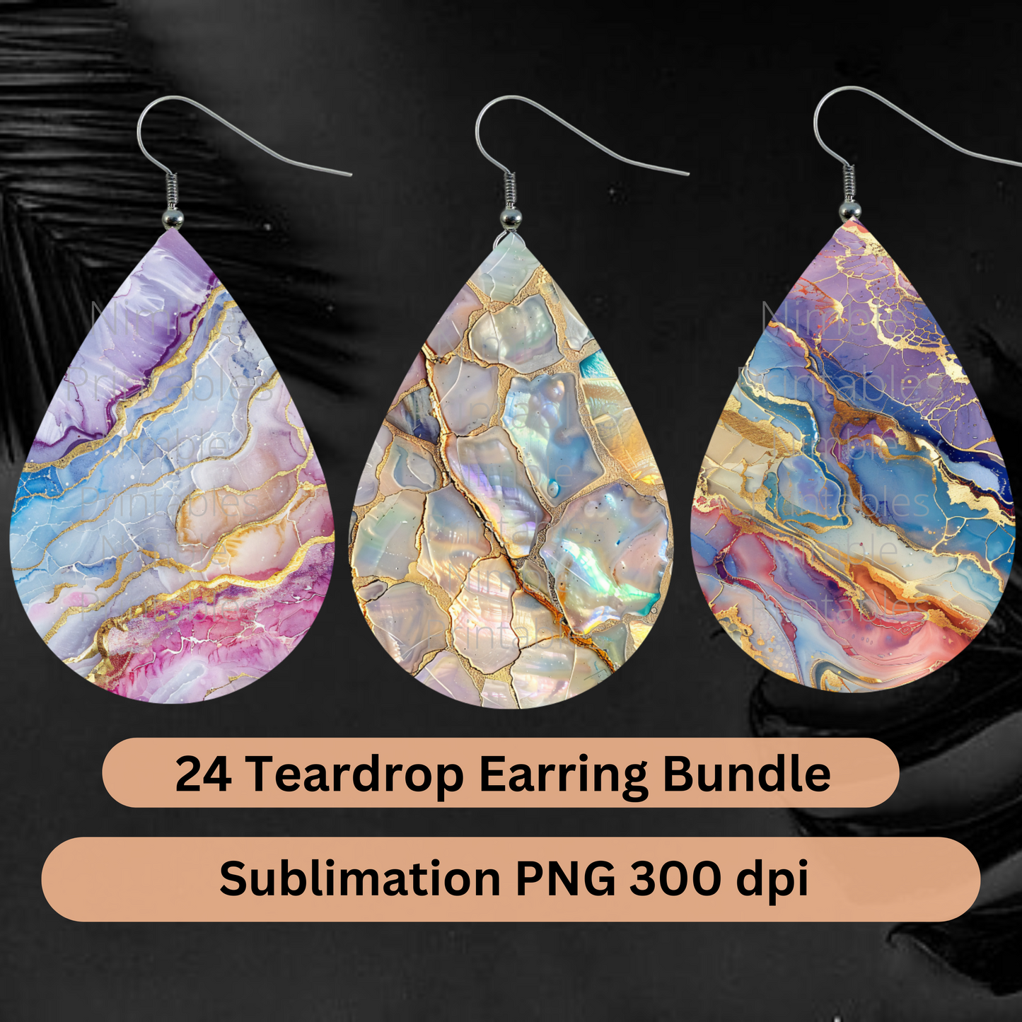 Teardrop Earring PNG Earrings Kintsugi Earring Sublimation Earring Designs Digital Download Instant Download Kintsugi Jewelry, Marble PNG