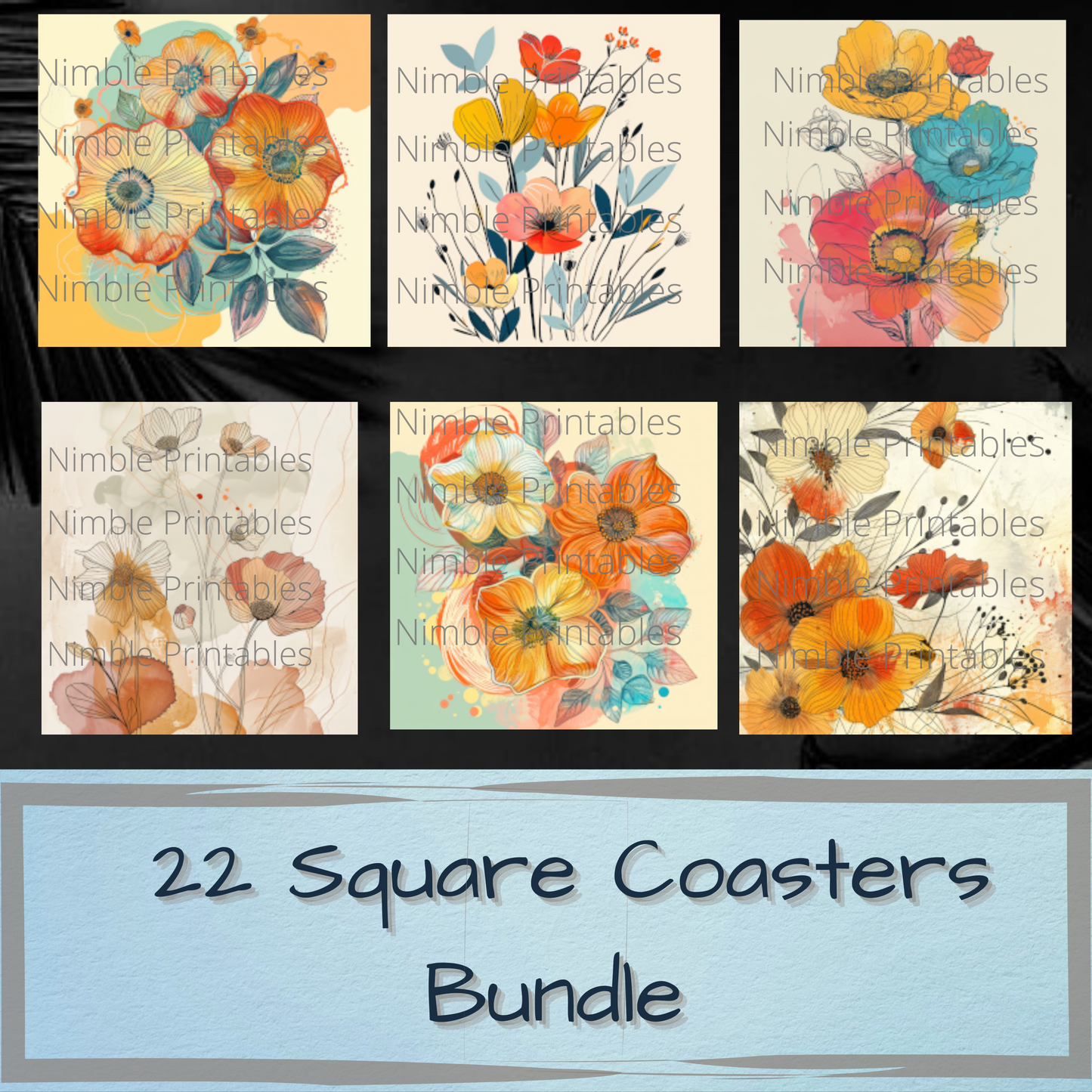 Vintage Boho Floral Square Coaster PNG, Coaster Bundle, Floral png, Boho PNG, Instant Downloads Sublimation Design