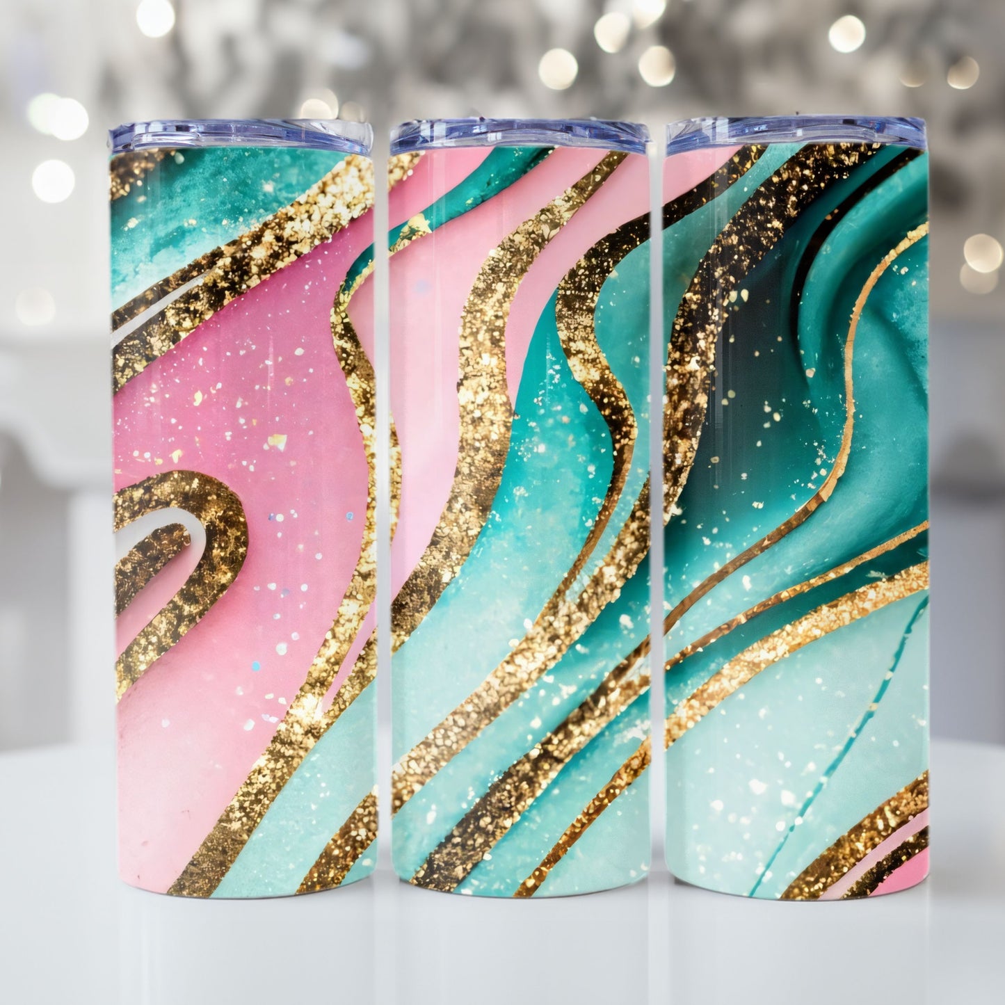Pink & Gold Glitter Tumbler Wrap 20oz Skinny Tumbler Sublimation Design Digital Download PNG Colorful Vibrant Tumbler Design