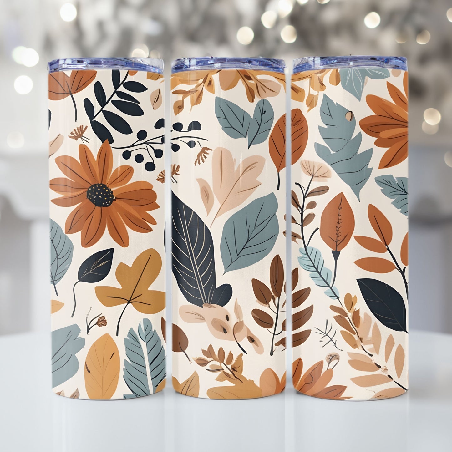 Autumn Floral Tumbler Wrap Sublimation 20 oz Skinny Tumbler Digital Download PNG, Floral Tumbler Wrap Straight Skinny Tumbler Design Boho