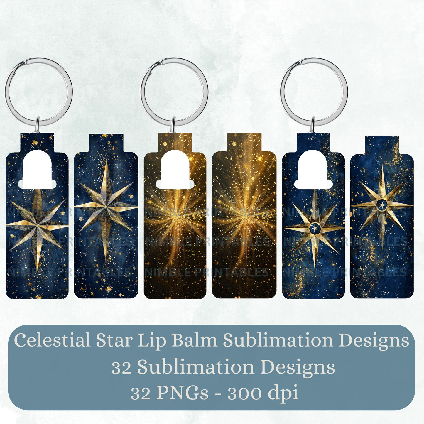 Celestial Stars Skinny Lip Balm Sublimation Bundle 32 Skinny Lip Balm Holder PNGs Key Ring Tag Fob Digital Downloads, Instant Download