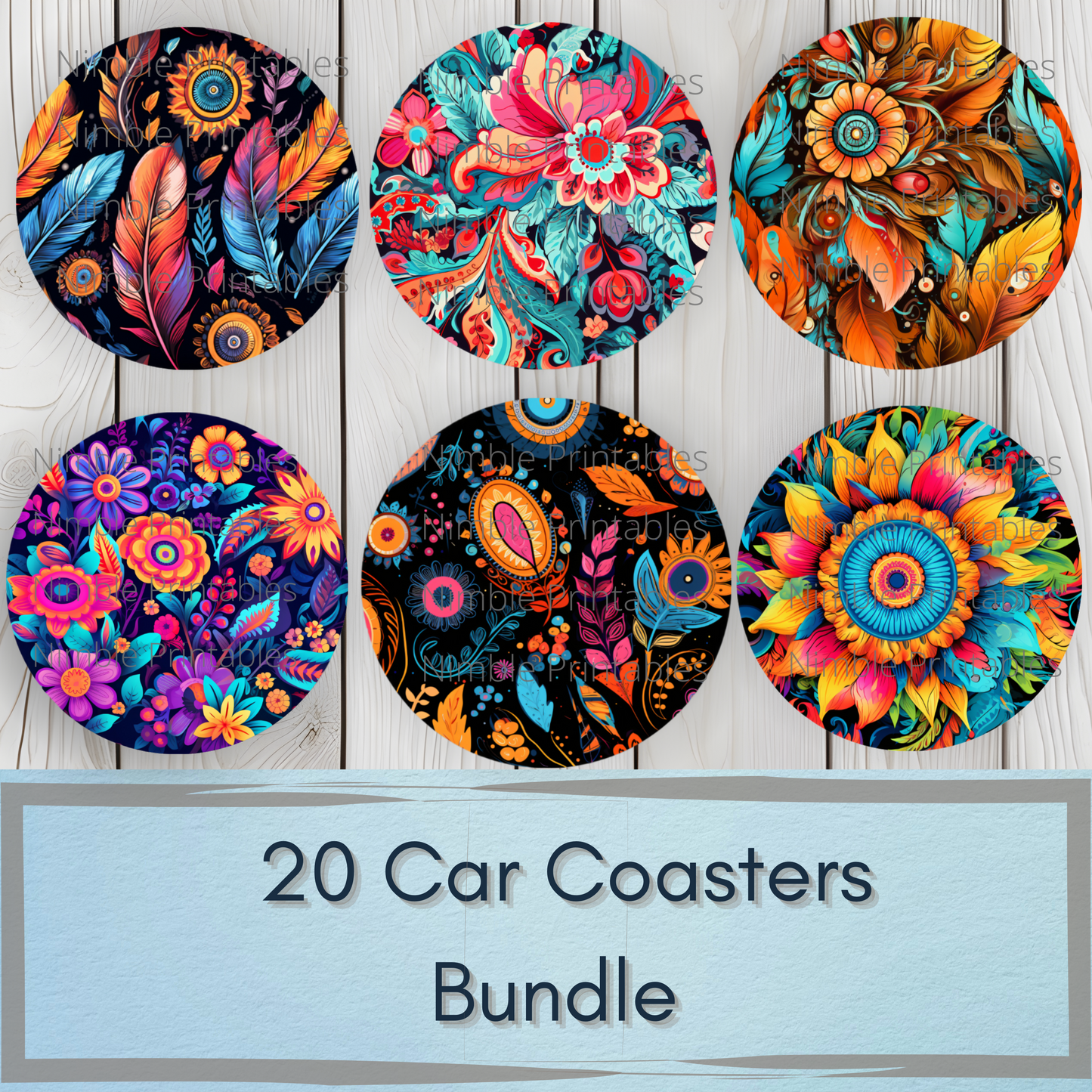 Boho Hippie Floral Car Coaster PNG, Floral, Car Coaster PNG, Boho PNG, Instant Downloads Sublimation Design Car Accessories Hippie png