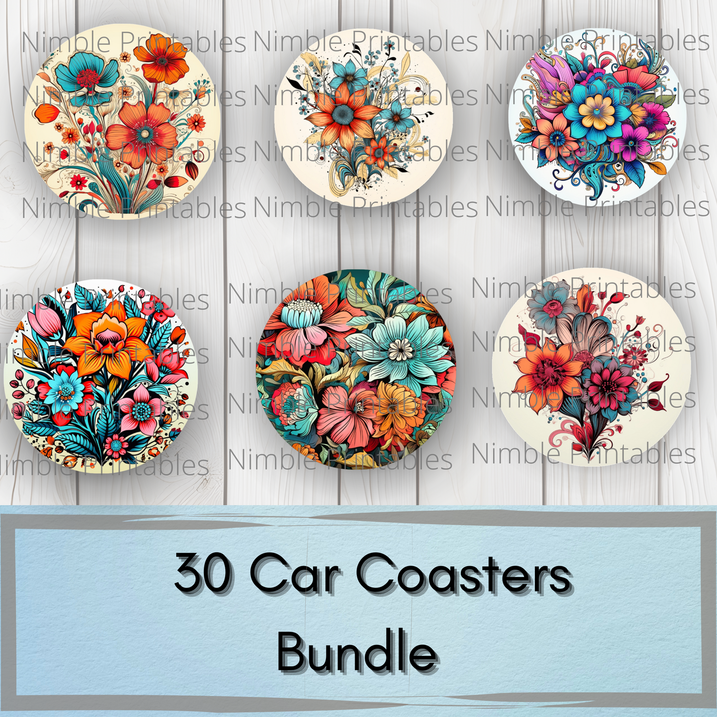Boho Floral Car Coaster PNG, Floral, Car Coaster PNG, Boho PNG, Instant Downloads Sublimation Design Car Accessories