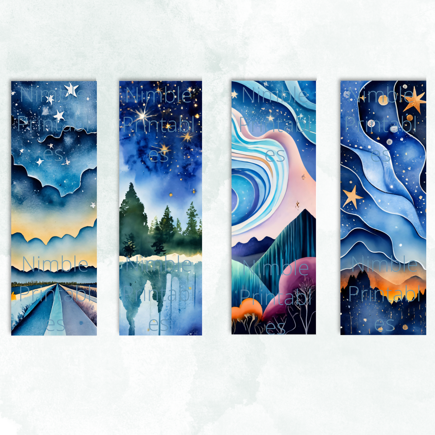 Printable Bookmarks Bundle Night Sky Theme, Digital Downloads, Watercolor bookmark, 30 PNG and JPG Bookmark Sublimation
