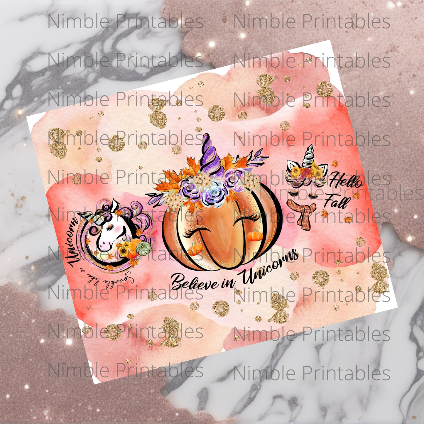 Unicorn Tumbler Wrap Fall Sublimation Design Skinny Tumbler Digital Download PNG Autumn Tumbler Wrap Fall Unicorn Design Pumpkin Tumbler