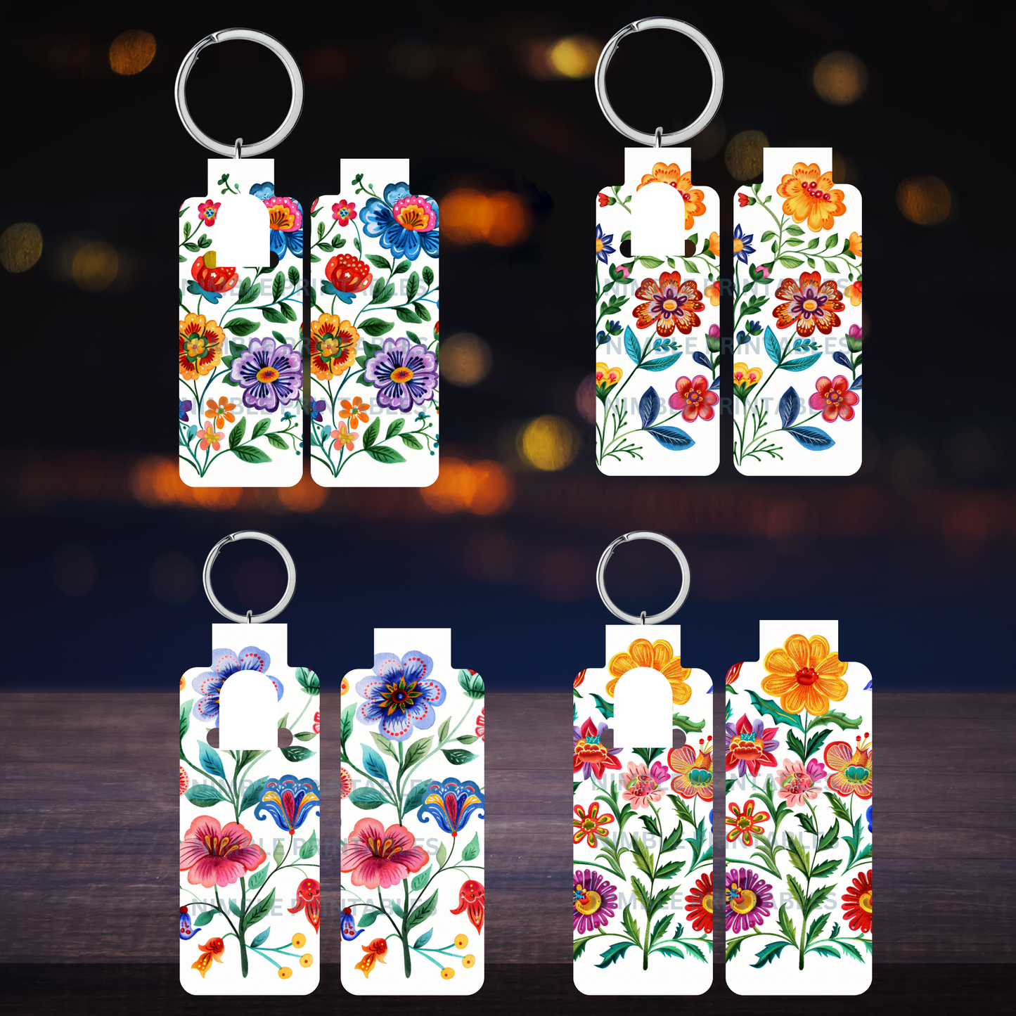 Mexican Floral Skinny Lip Balm Sublimation Bundle Skinny Lip Balm Holder PNG Key Ring Tag Fob Digital Downloads, Instant Download