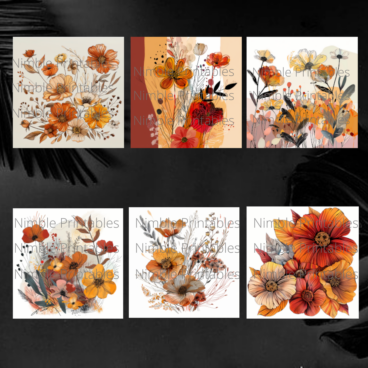 Autumn Boho Floral Square Coaster PNG, Coaster Bundle, Floral png, Boho PNG, Instant Downloads Sublimation Design