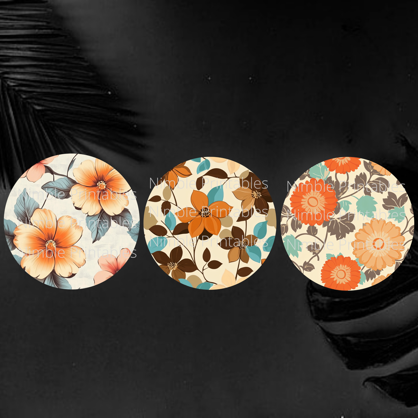 Coaster PNG, Car Coaster PNG, Orange and Pink Floral Bundle Instant Downloads Sublimation Design Car Accessories