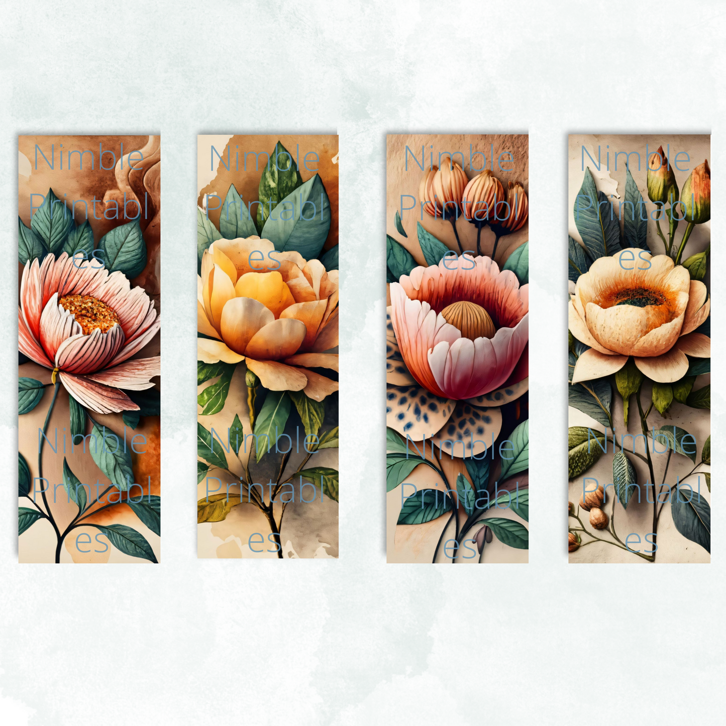 Printable Bookmarks Bundle Vintage Floral, Digital Download, Printable Bookmark Set, 25 PNG and 25 JPG Bookmark Sublimation