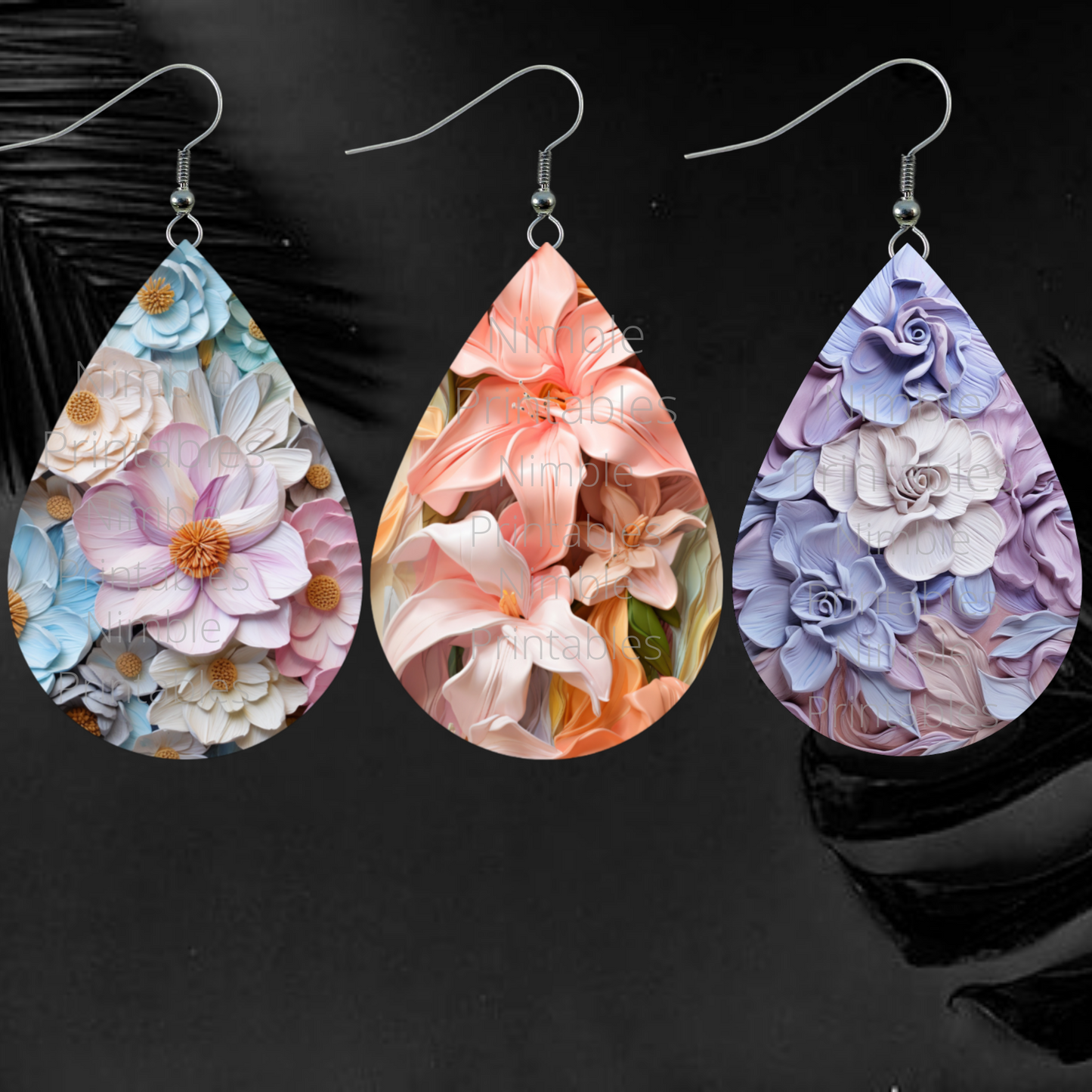 3D Floral Teardrop Earrings PNG Sublimation Earring Designs Teardrop Earring Sublimation Digital Download Instant Download Floral PNG
