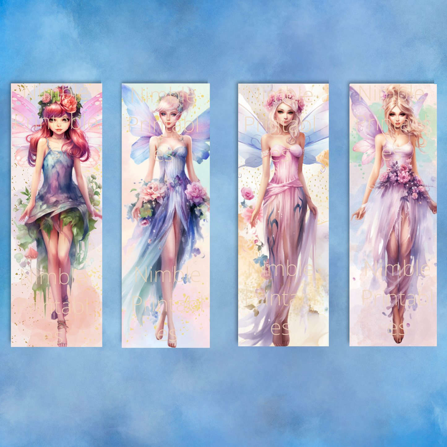 Fantasy Fairy Printable Bookmarks Bundle, Digital Downloads, Watercolor Bookmark, 15 PNG and 15 JPG Bookmark Sublimation Book Lover