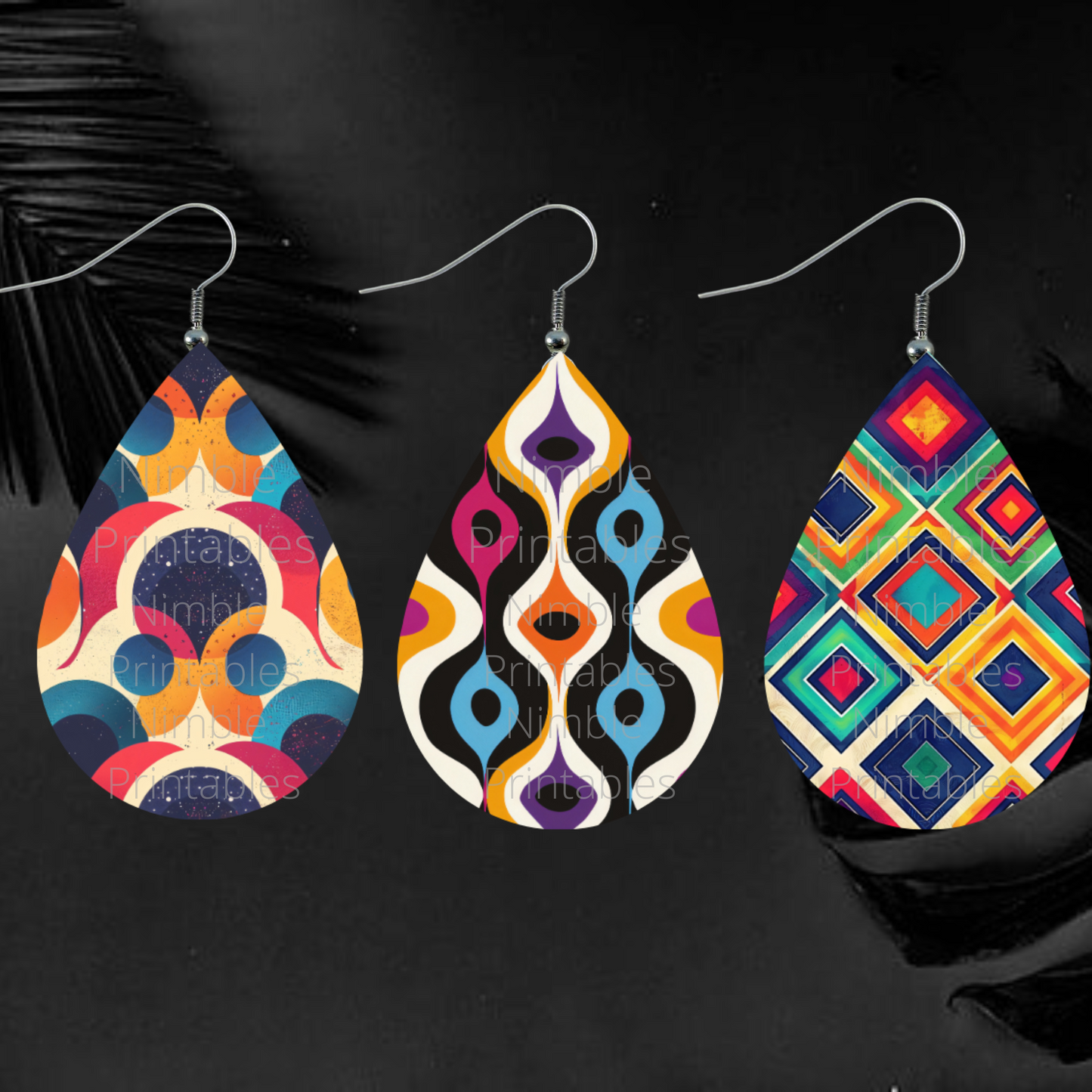 Teardrop Earring PNG Bundle Retro Print PNG Earrings Sublimation Earring Designs Digital Download Instant Download Groovy PNG, Trendy png
