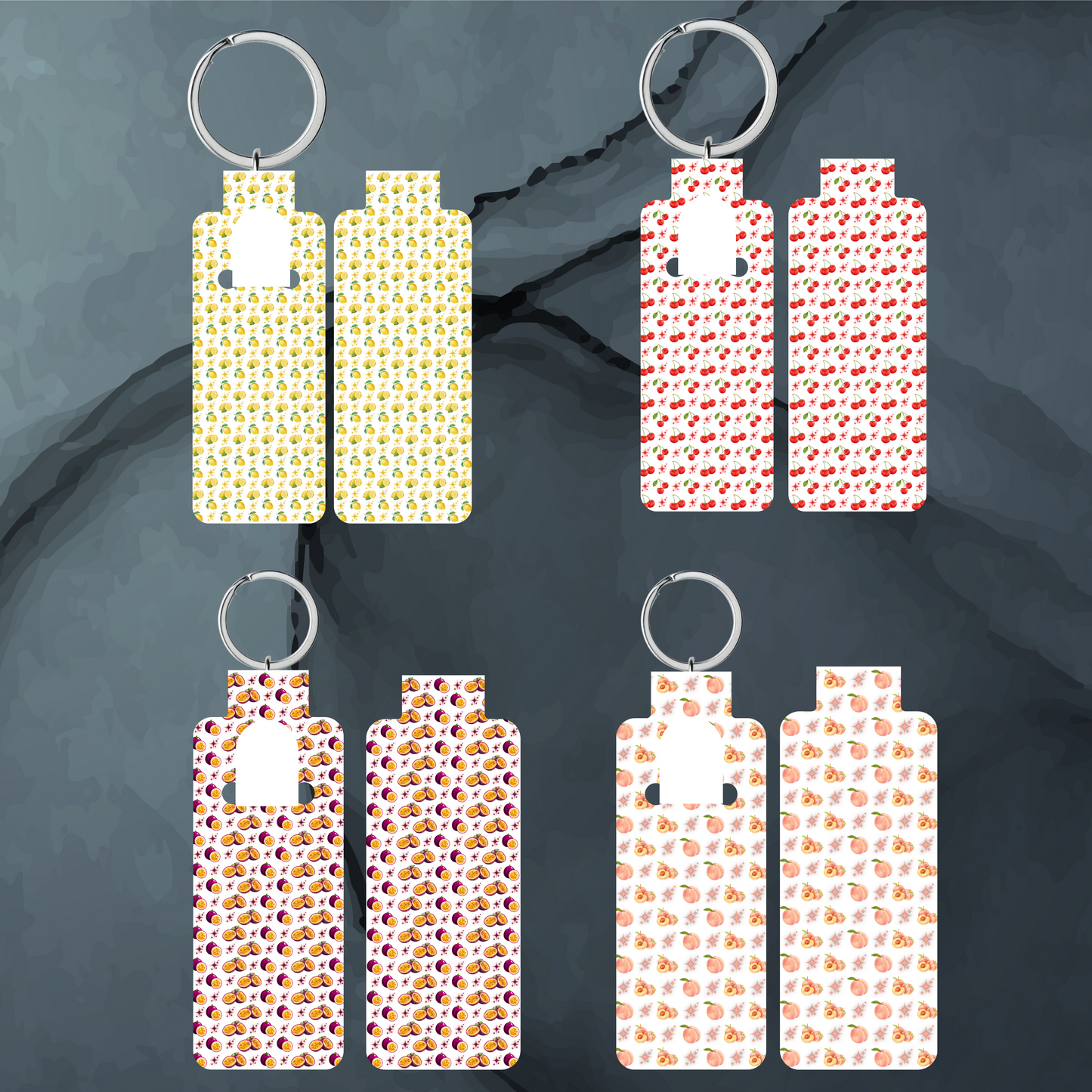 Fruit Print Skinny Lip Balm Sublimation Bundle Skinny Lip Balm Holder PNG Key Ring Tag Fob Digital Downloads, Instant Download Lemon PNG