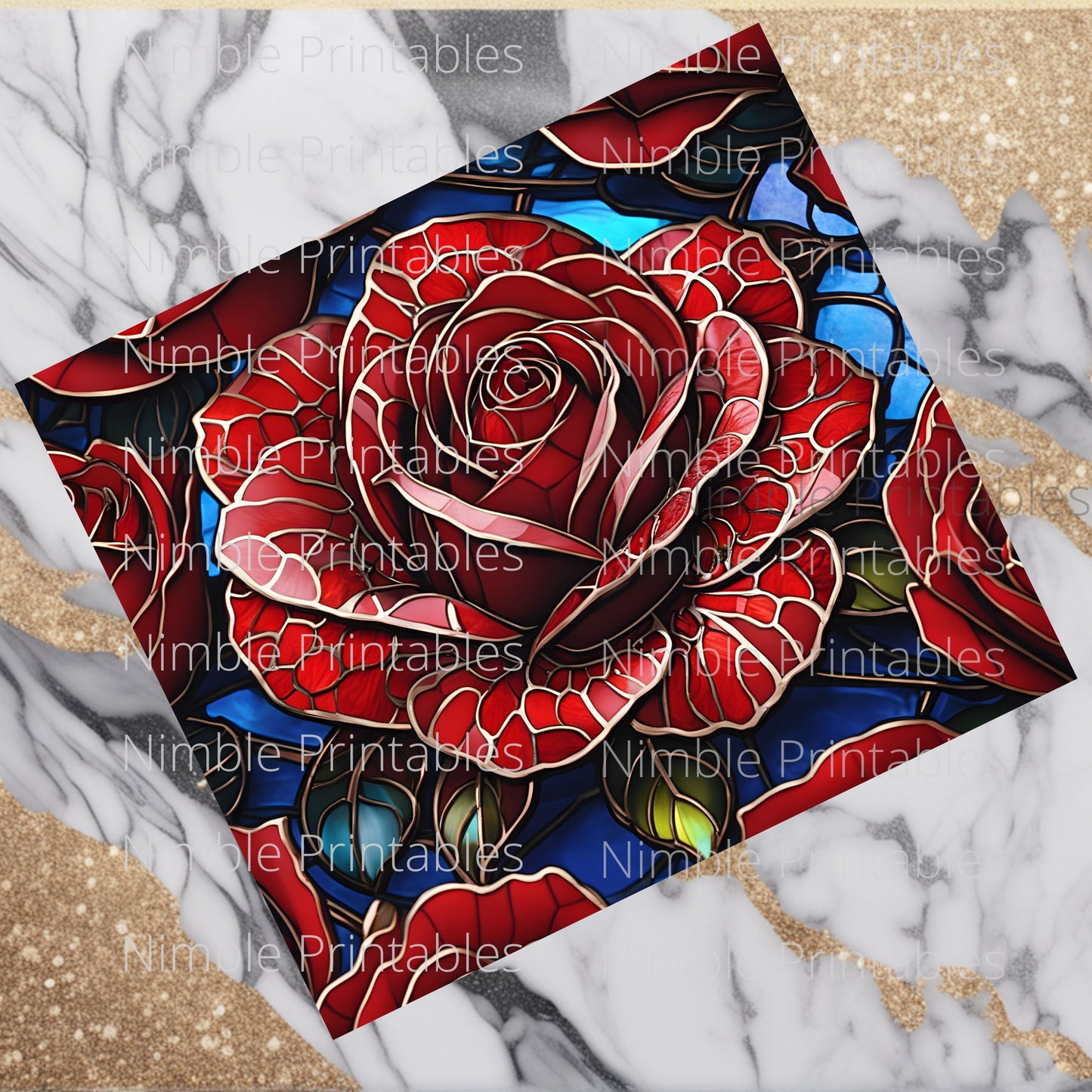 Rose Stained Glass Tumbler Wrap 20oz Skinny Tumbler Sublimation Design Digital Download PNG Tumbler Skinny Tumbler Red Rose Stained Glass