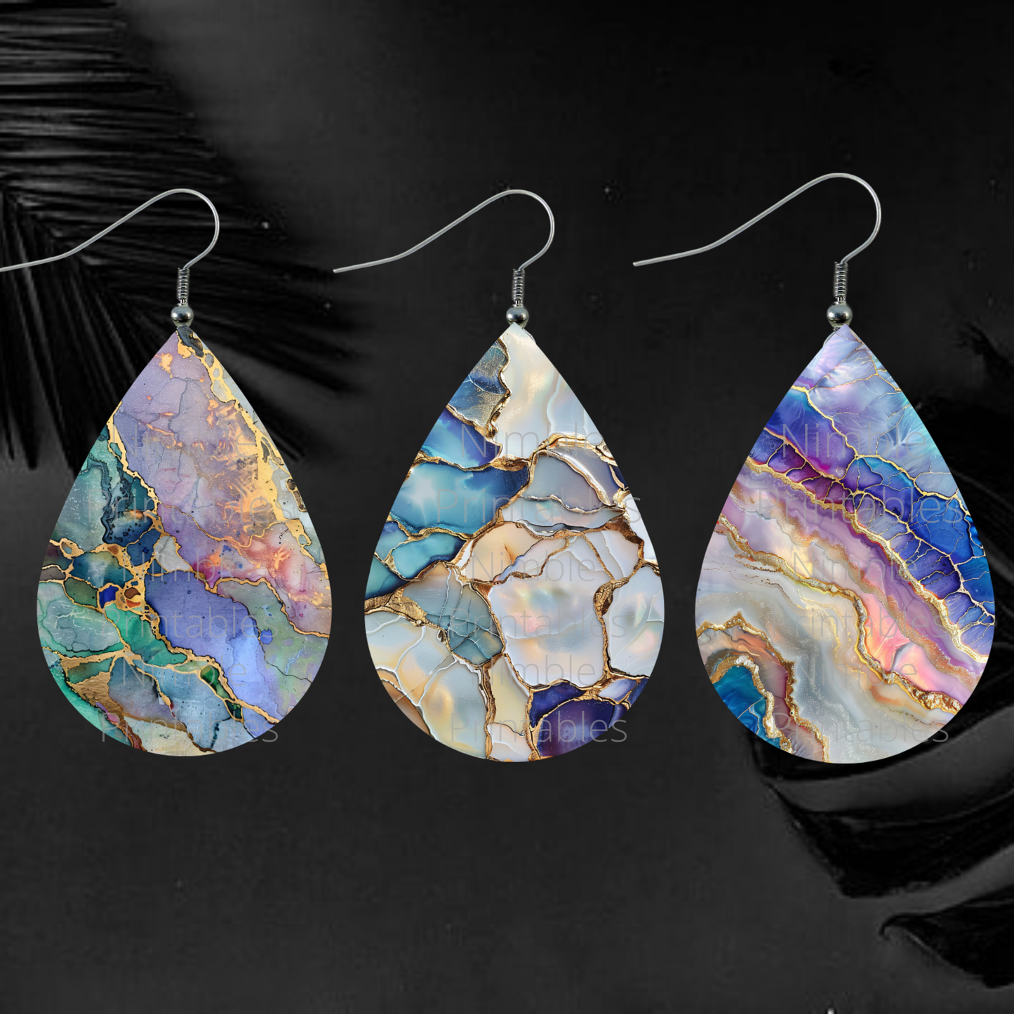 Teardrop Earring PNG Earrings Kintsugi Earring Sublimation Earring Designs Digital Download Instant Download Kintsugi Jewelry, Marble PNG