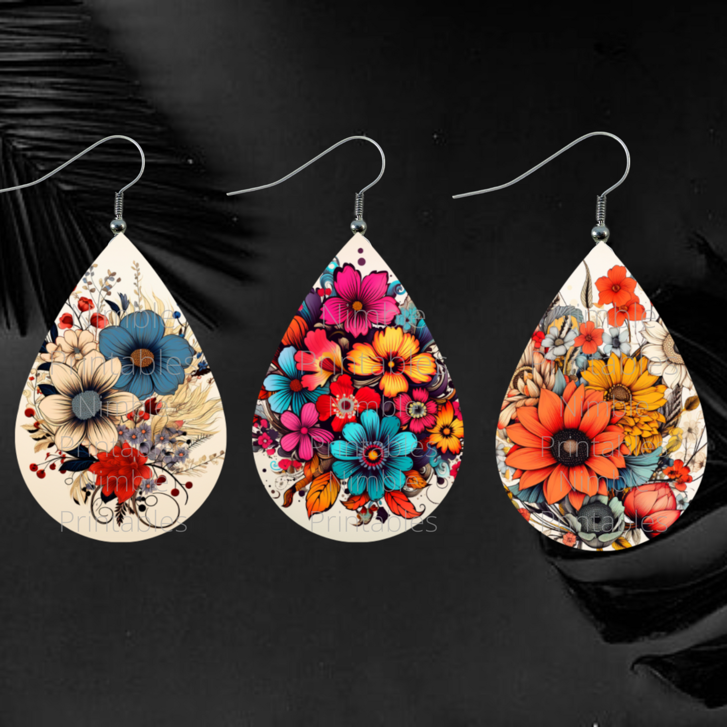 Teardrop Earring PNG Bundle 30 Boho Floral Earrings Teardrop Earring PNG Sublimation Earring Designs Digital Download Instant Download