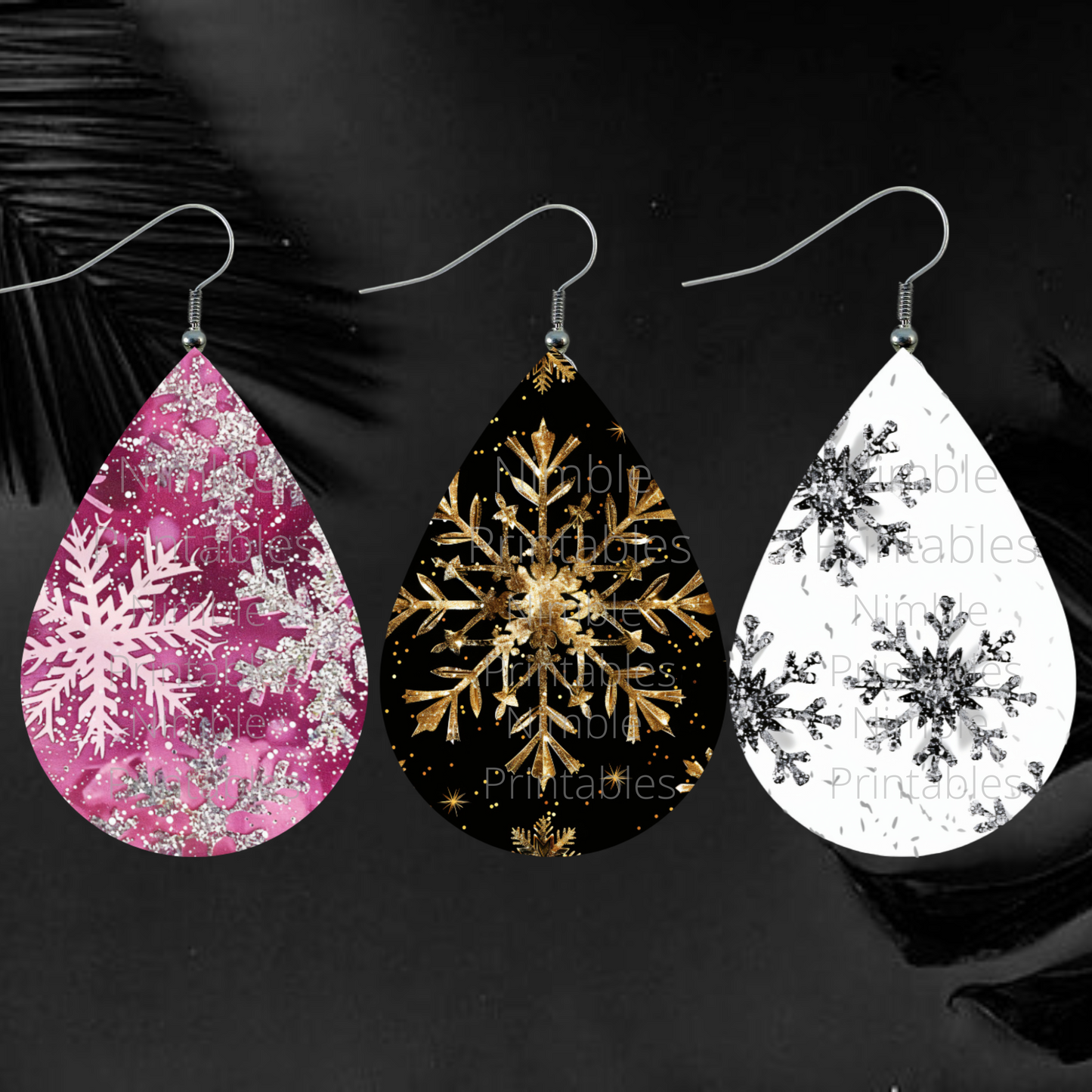 Teardrop Earring PNG Bundle Snowflake Earrings Sublimation Earring Designs Digital Download Instant Download Pink PNG