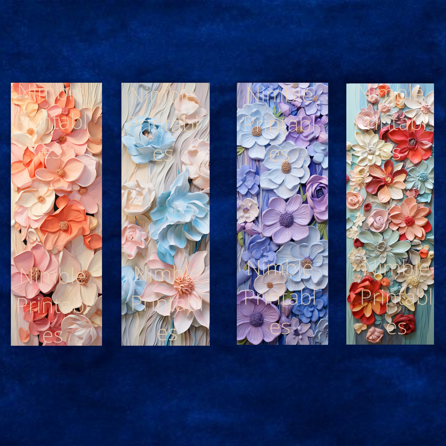 Printable Bookmarks Bundle 3D Floral Prints, Digital Downloads, Bookish Gifts, 44 PNG and 44 JPG Bookmark Sublimation