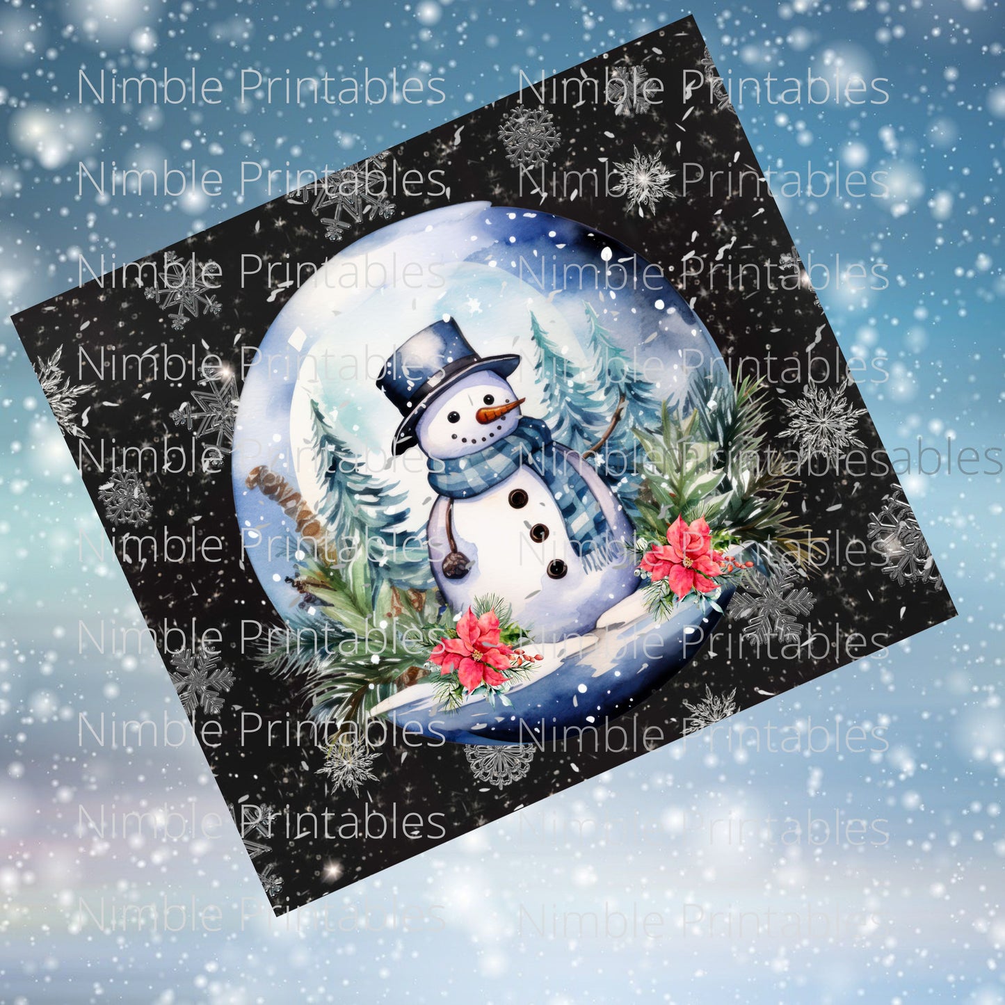 Snowman Snowglobe Tumbler Wrap 20z Skinny Tumbler Sublimation Design Digital Download PNG Snowman PNG