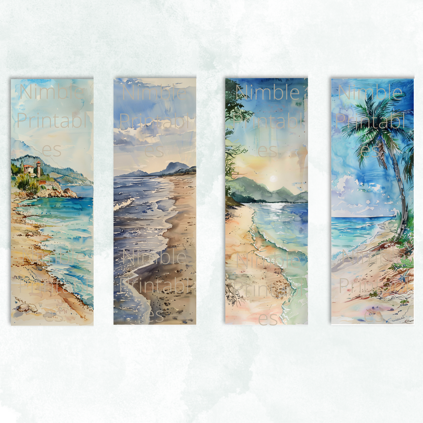 Printable Bookmarks Bundle Beach Theme, Digital Downloads, Watercolor Bookmark, 40 PNG and 40 JPG Bookmark Sublimation