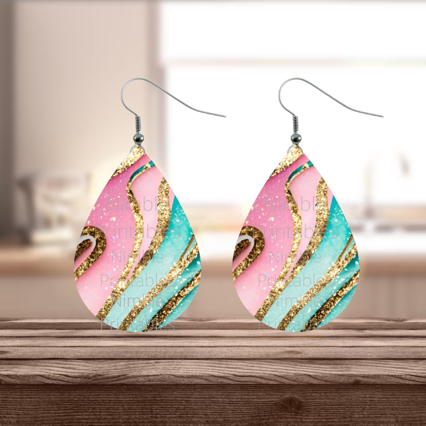 Teardrop Earring PNG Pink and Green Glitter Earrings Teardrop Earring PNG Sublimation Earring Designs Digital Download Instant Download