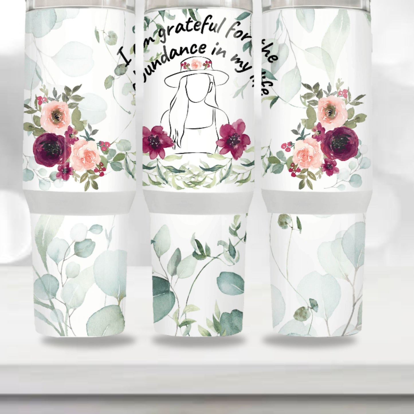 Floral Tumbler Wrap, Positive Affirmations Tumbler Wrap Sublimation Design 40z Tumbler Digital Download PNG, Tumbler PNG