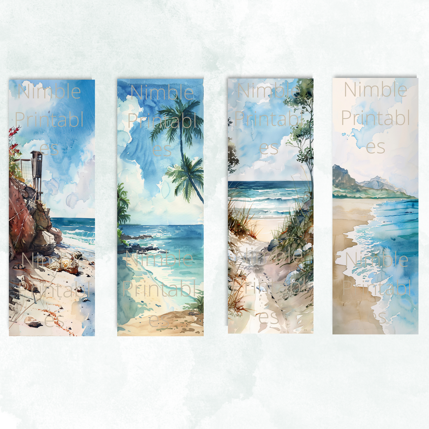Printable Bookmarks Bundle Beach Theme, Digital Downloads, Watercolor Bookmark, 40 PNG and 40 JPG Bookmark Sublimation