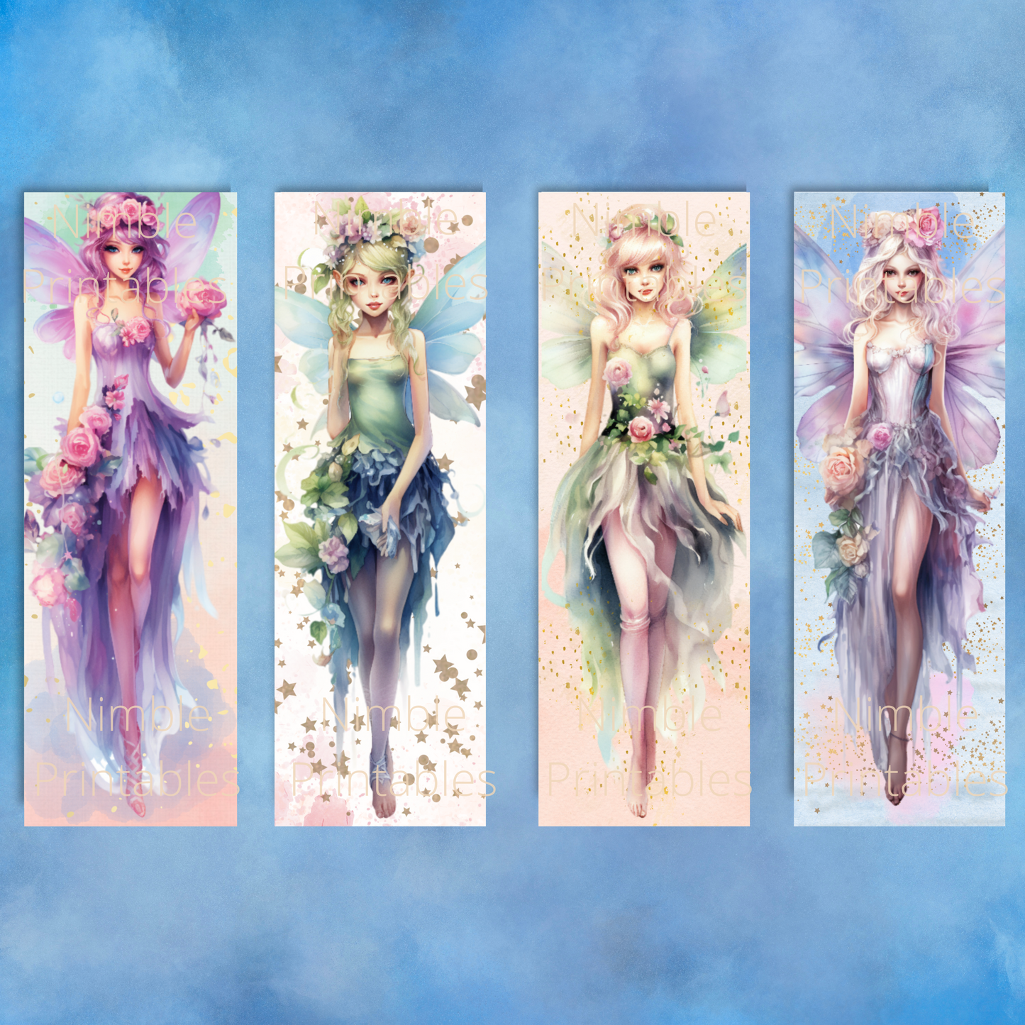 Fantasy Fairy Printable Bookmarks Bundle, Digital Downloads, Watercolor Bookmark, 15 PNG and 15 JPG Bookmark Sublimation Book Lover