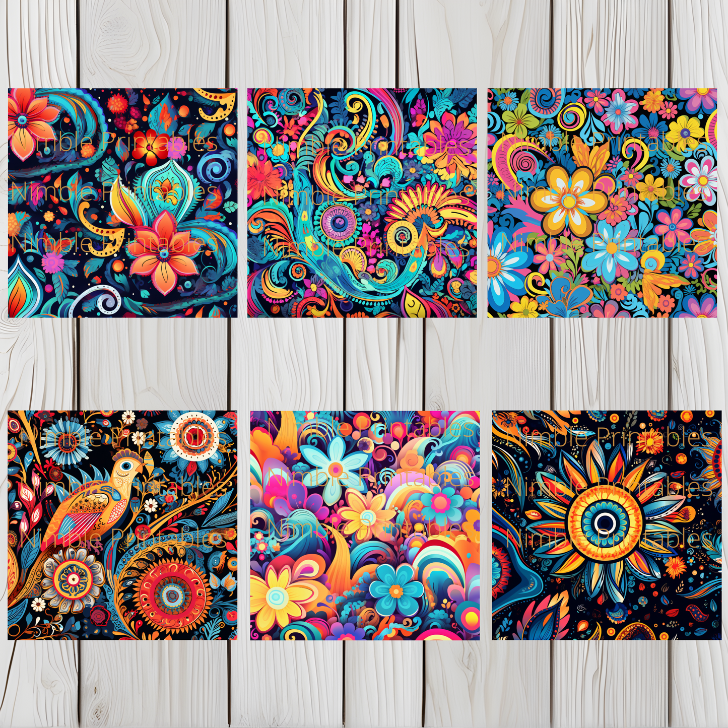 Boho Hippie Floral Square Coaster PNG, Coaster Bundle, Floral png, Boho PNG, Instant Downloads Sublimation Design Hippie png
