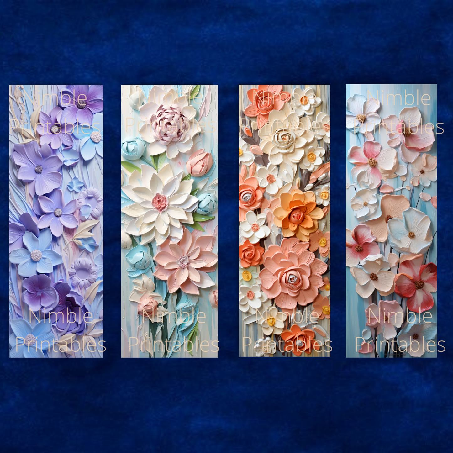 Printable Bookmarks Bundle 3D Floral Prints, Digital Downloads, Bookish Gifts, 44 PNG and 44 JPG Bookmark Sublimation