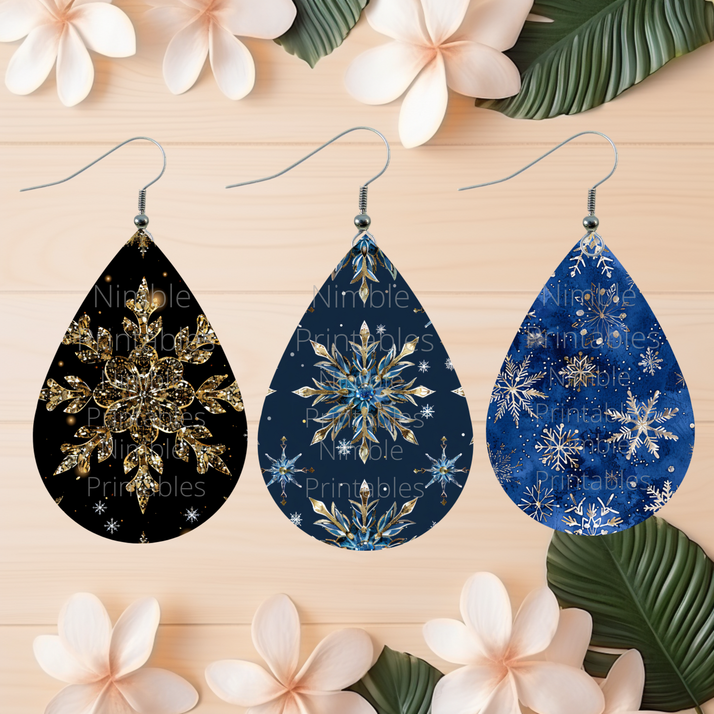 Teardrop Earring PNG Bundle Snowflake Earrings Sublimation Earring Designs Digital Download Instant Download Pink PNG