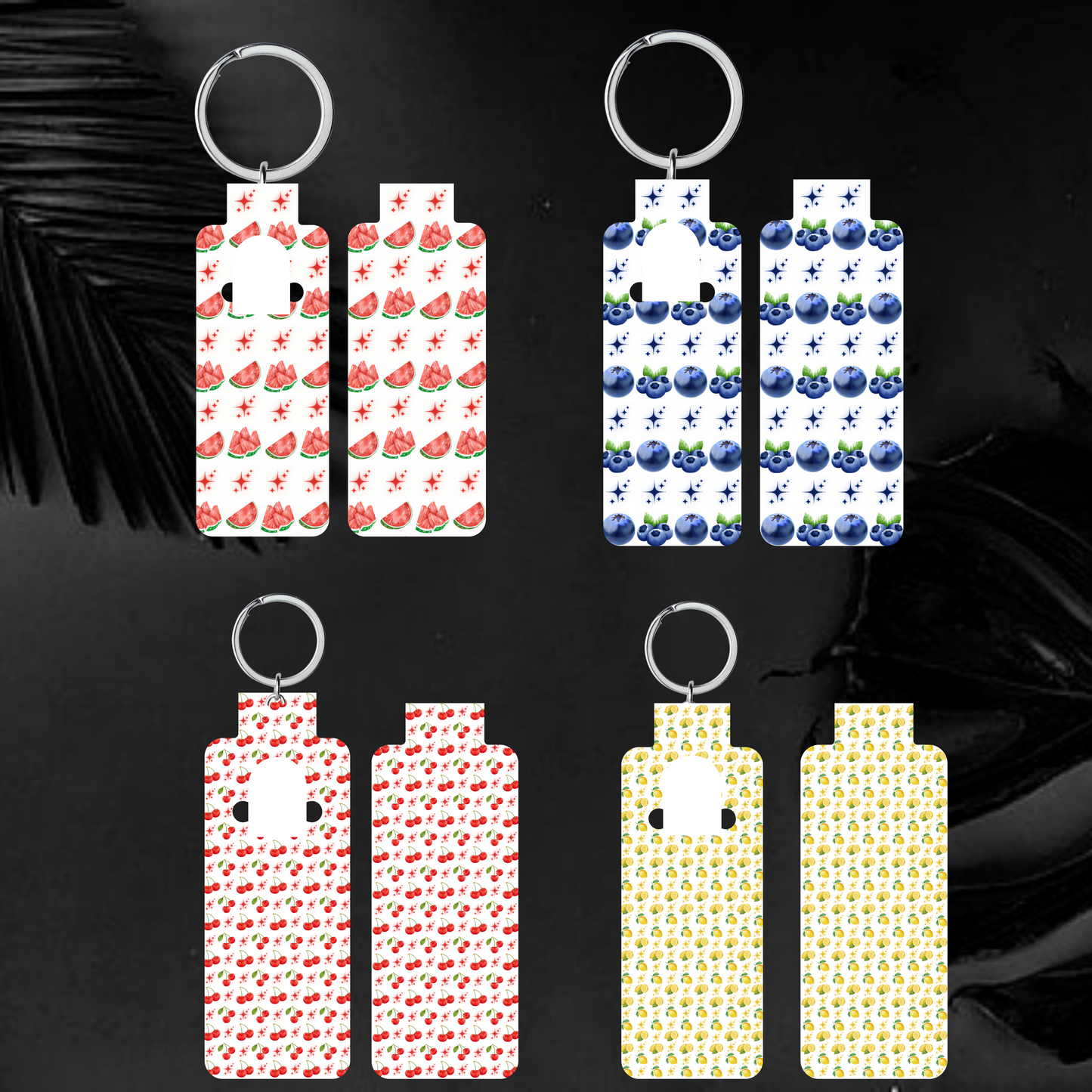 Fruit Print Skinny Lip Balm Sublimation Bundle Skinny Lip Balm Holder PNG Key Ring Tag Fob Digital Downloads, Instant Download Lemon PNG