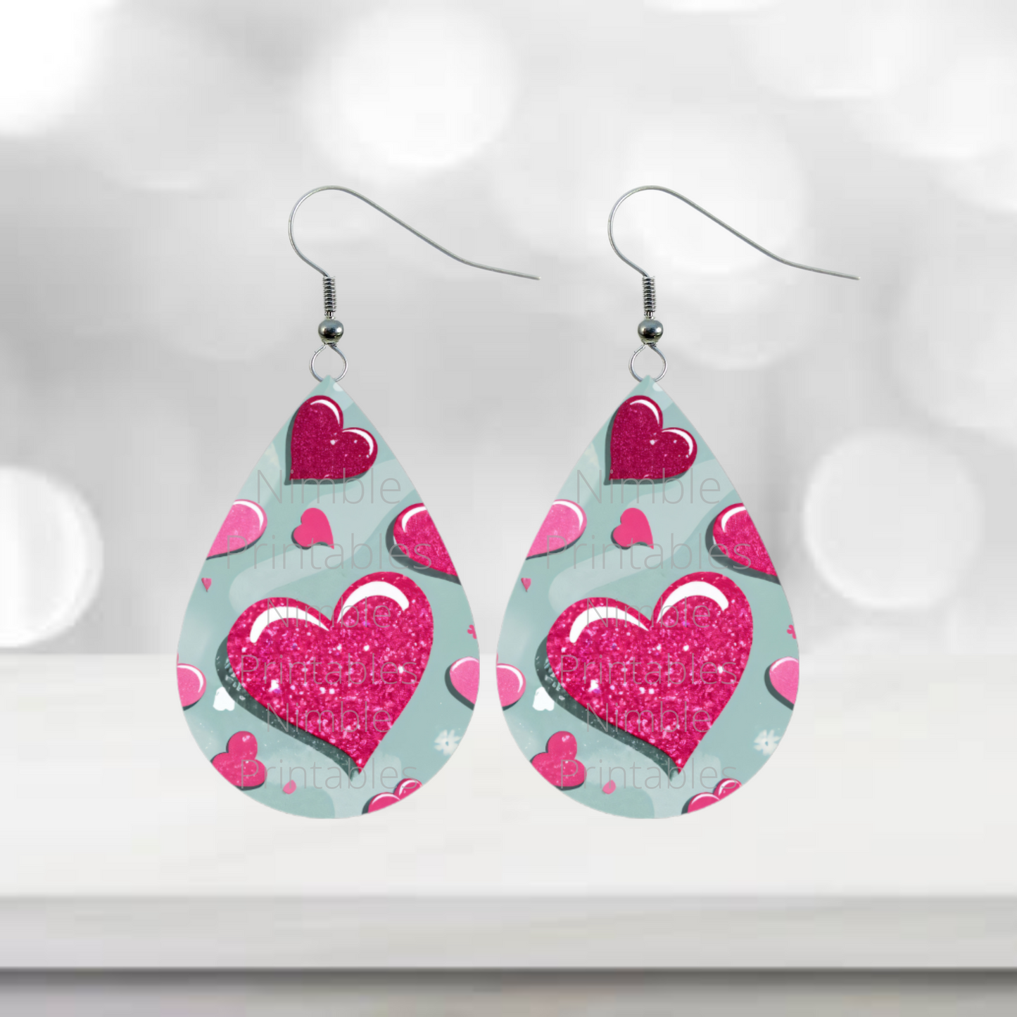 Valentines Day Teardrop Earrings PNG Sublimation Earring Designs Teardrop Earring Sublimation Digital Download Instant Download Hearts PNG