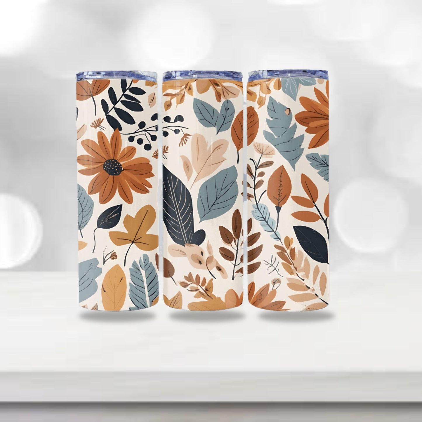 Autumn Floral Tumbler Wrap Sublimation 20 oz Skinny Tumbler Digital Download PNG, Floral Tumbler Wrap Straight Skinny Tumbler Design Boho