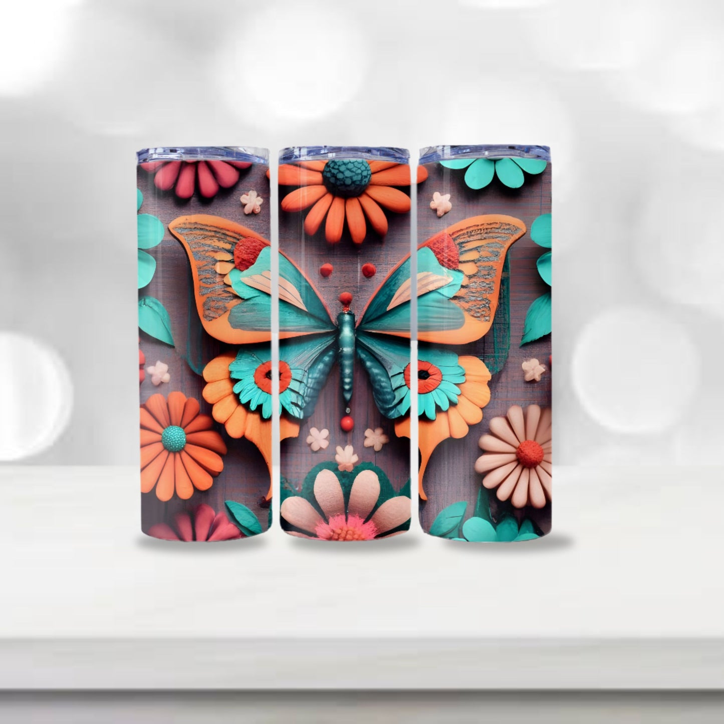 Butterfly Tumbler Wrap Butterfly Design Tumbler Sublimation Design 20oz Skinny Tumbler Digital Download PNG Straight Skinny Tumbler Boho