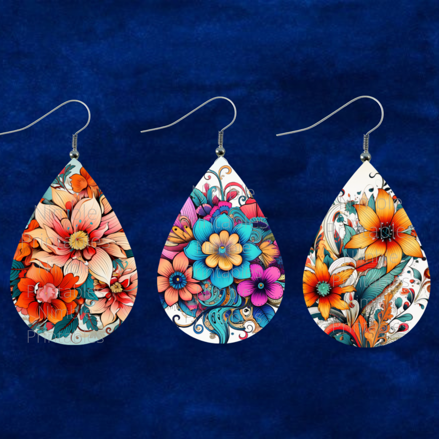 Teardrop Earring PNG Bundle 30 Boho Floral Earrings Teardrop Earring PNG Sublimation Earring Designs Digital Download Instant Download