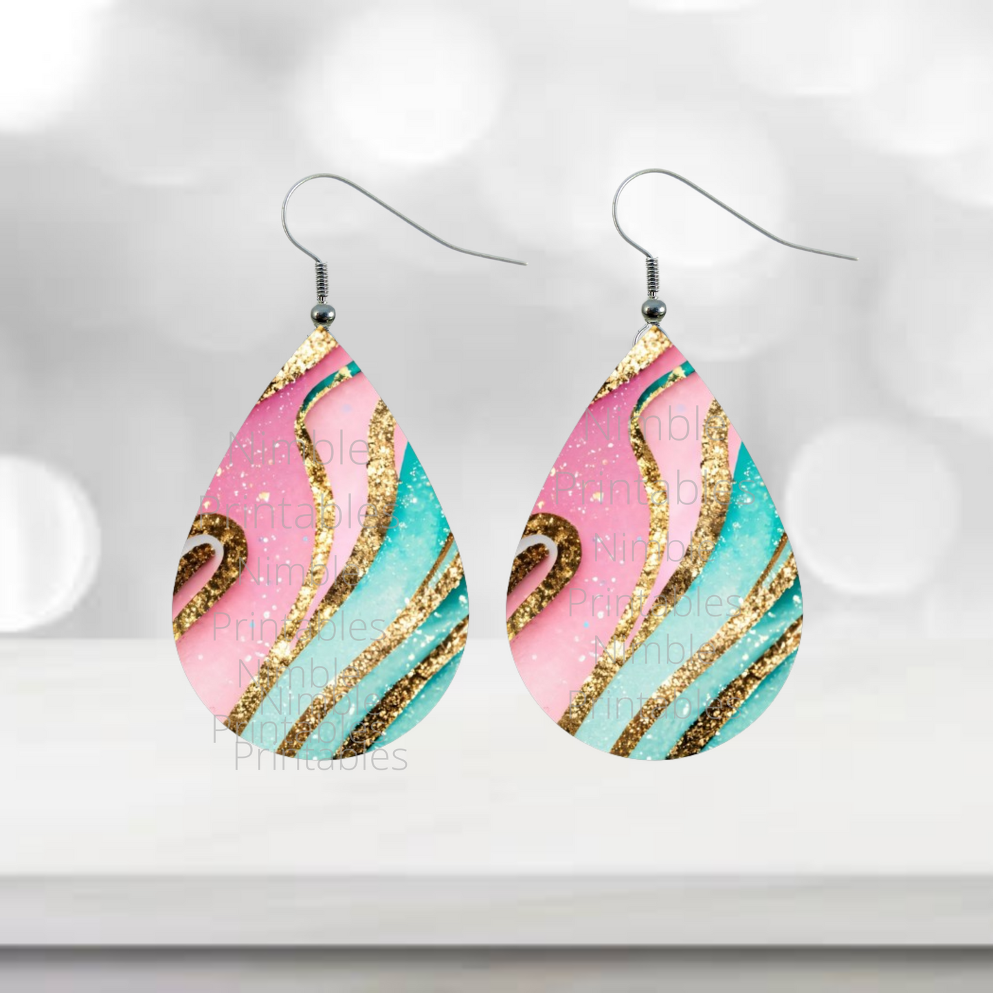 Teardrop Earring PNG Pink and Green Glitter Earrings Teardrop Earring PNG Sublimation Earring Designs Digital Download Instant Download