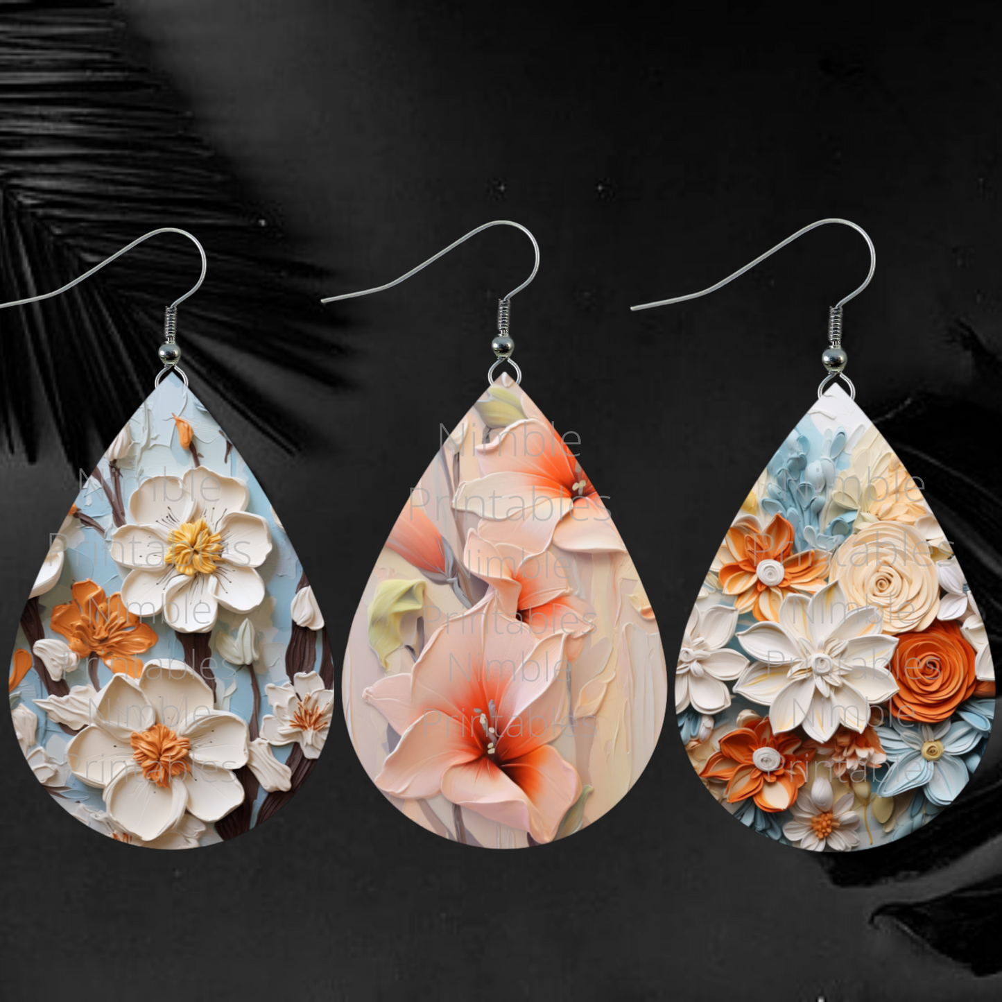 3D Floral Teardrop Earrings PNG Sublimation Earring Designs Teardrop Earring Sublimation Digital Download Instant Download Floral PNG