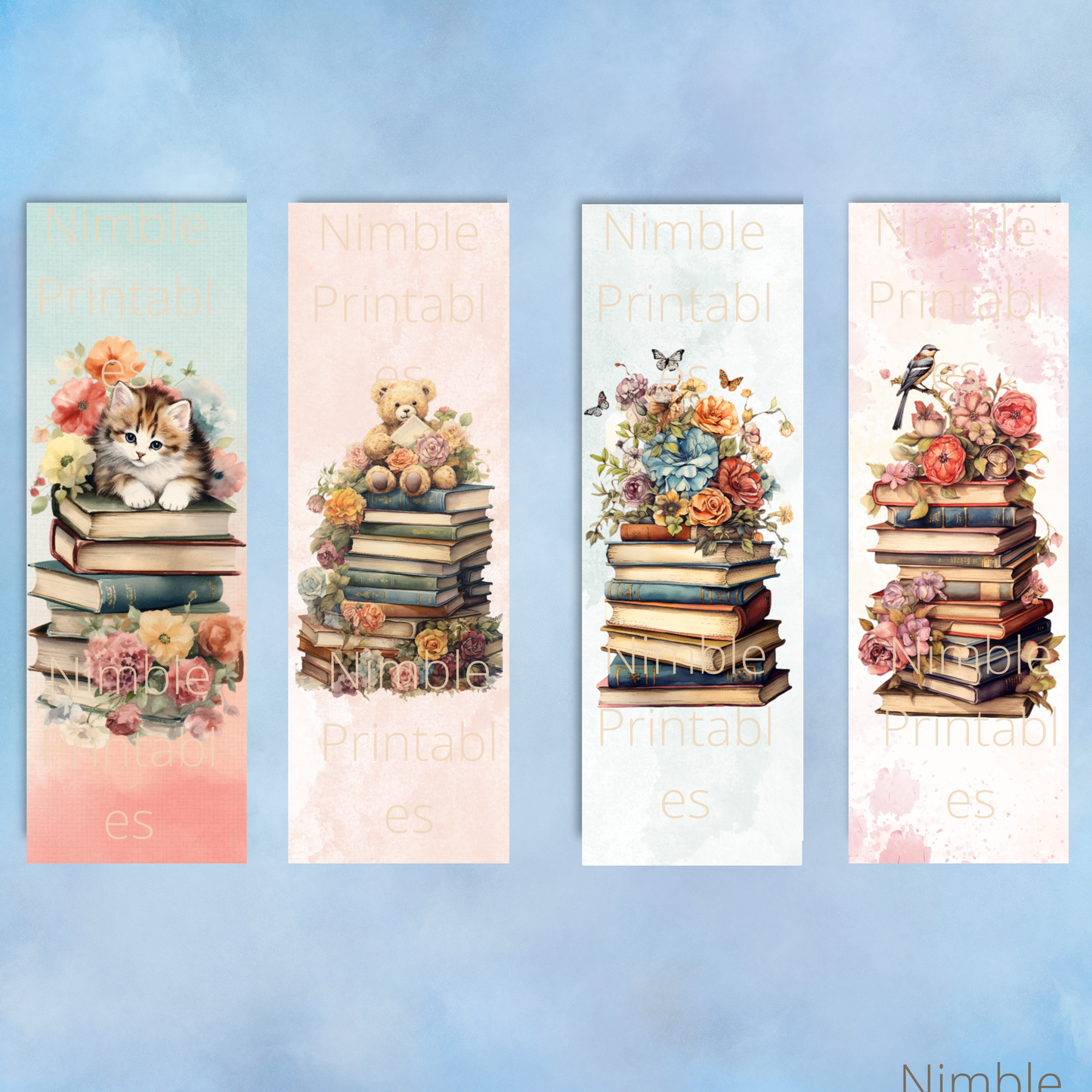 Cute Bookmarks Bundle, Printable Bookmarks, Digital Downloads, Watercolor Bookmark, 35 PNG and 35 JPG Bookmark Sublimation